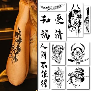 INKARTLINK Temporary Tattoos, 8pcs Semi-Permanent Tattoos, Waterproof Lasting 1-2 Weeks, Collection waterproof temporary tattoos lasting fake tattoos. Tattoo design includes a tattoo collection of Chinese character