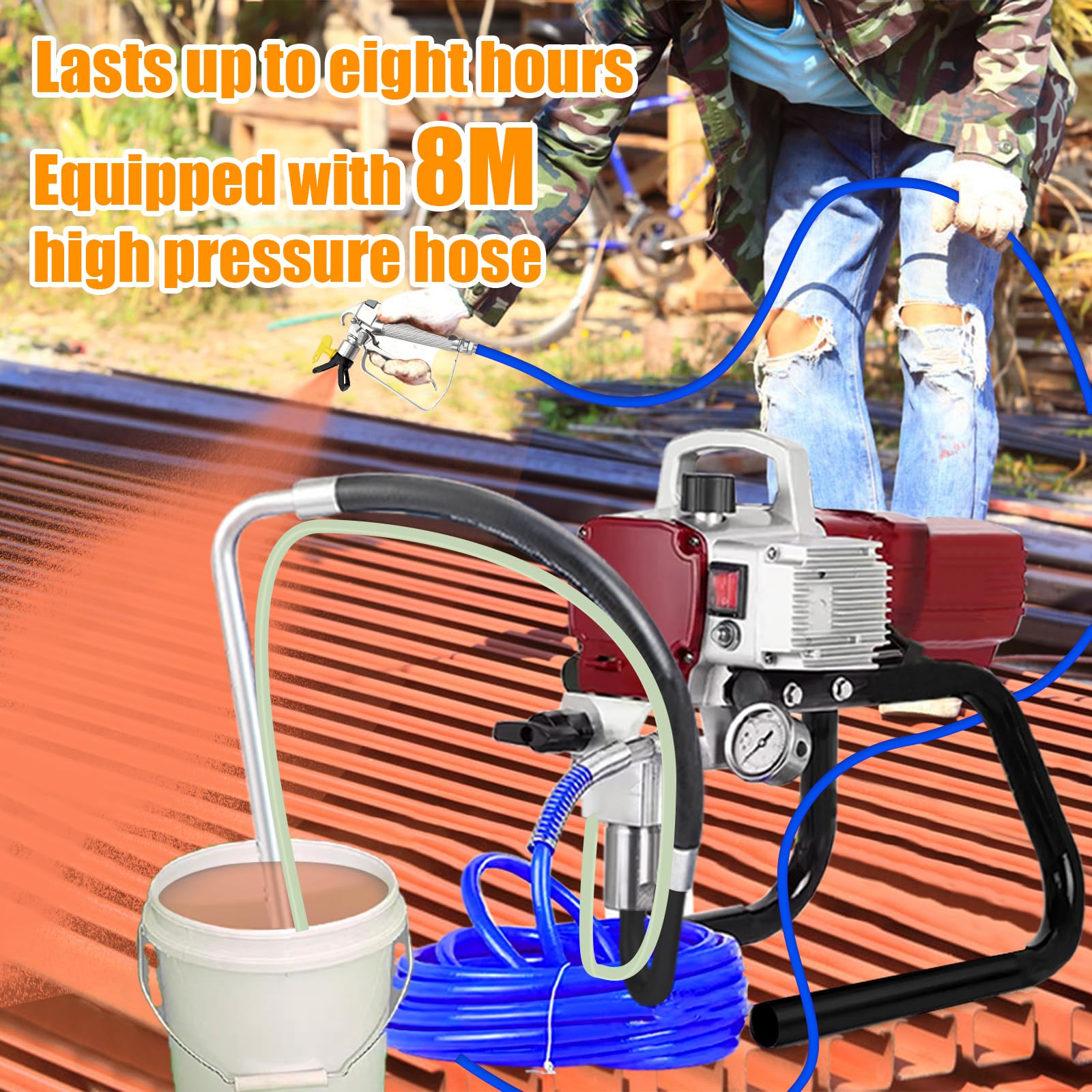 Pulverizador de Pintura 2300W Máquinas Pintura Airless, 220V, 2.3L/min Pistola de Pulverización Eléctrica sin Aire, Alta presión, Adecuado para fachadas de Casas, Suelos, Carreteras, etc
