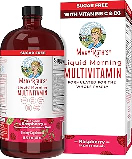 MaryRuth Organics, Liquid Morning Multivitamin Essentials+, Essential Vitamins & Minerals, Sugar Free, Raspberry Flavour, 450ml, Vegan, Gluten Free