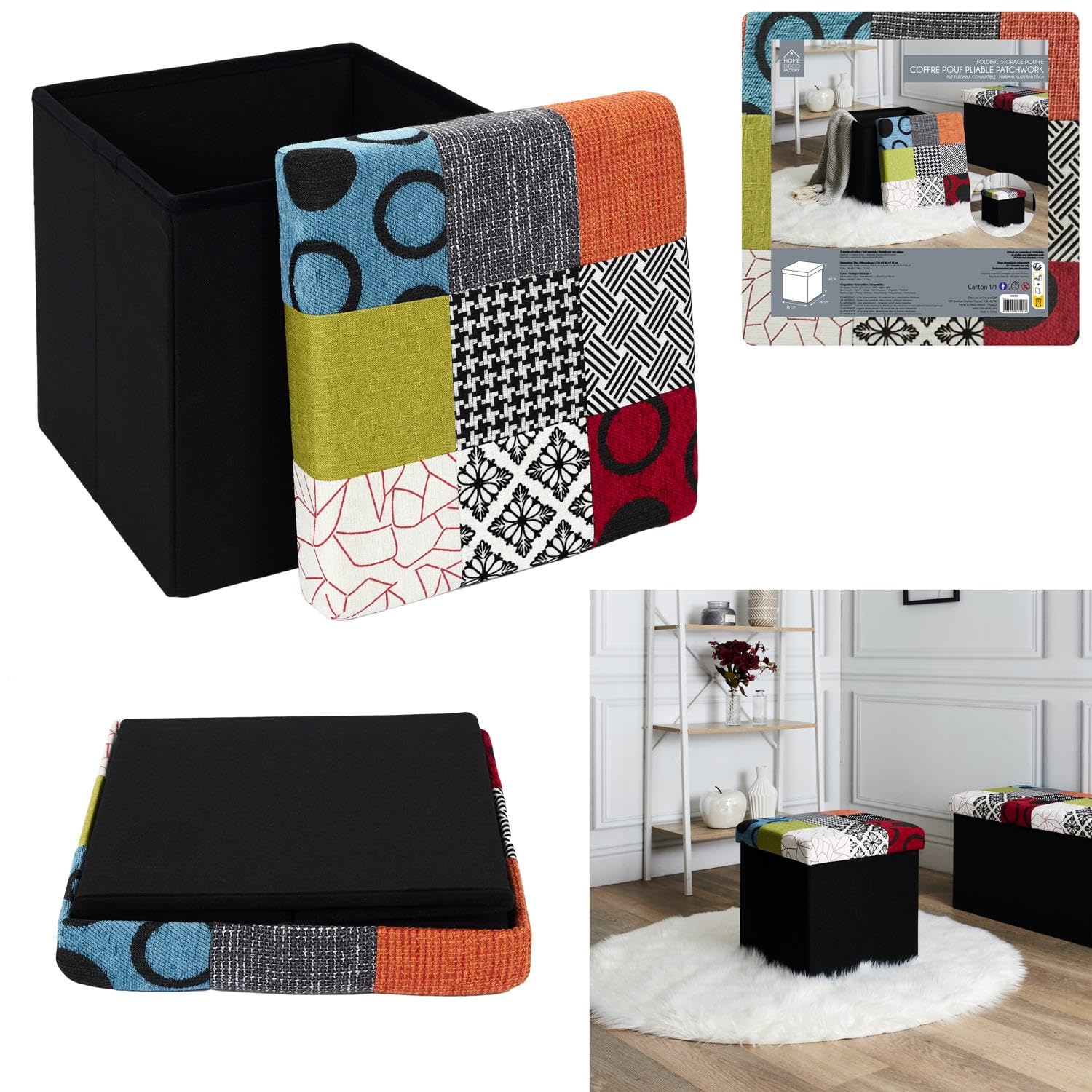 CAJA-PUF PLEGABLE PATCHWORK Multicolore
