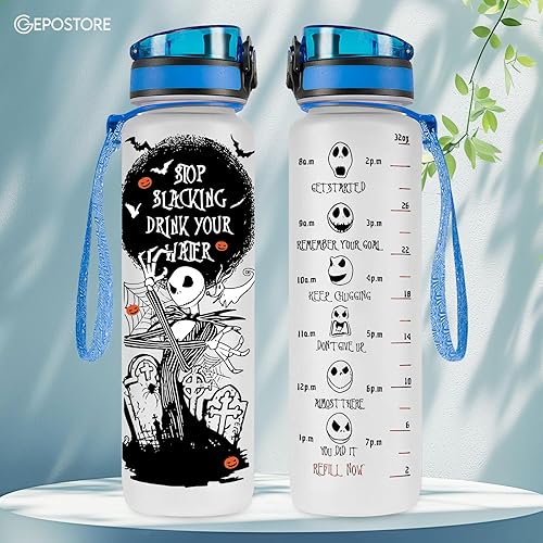 Miniatura 2 de GEPOSTORE Jack Pumking King - Botella de agua deportiva motivacional de 32 onzas con marcador de tiempo, hora de beber, regalos para Halloween