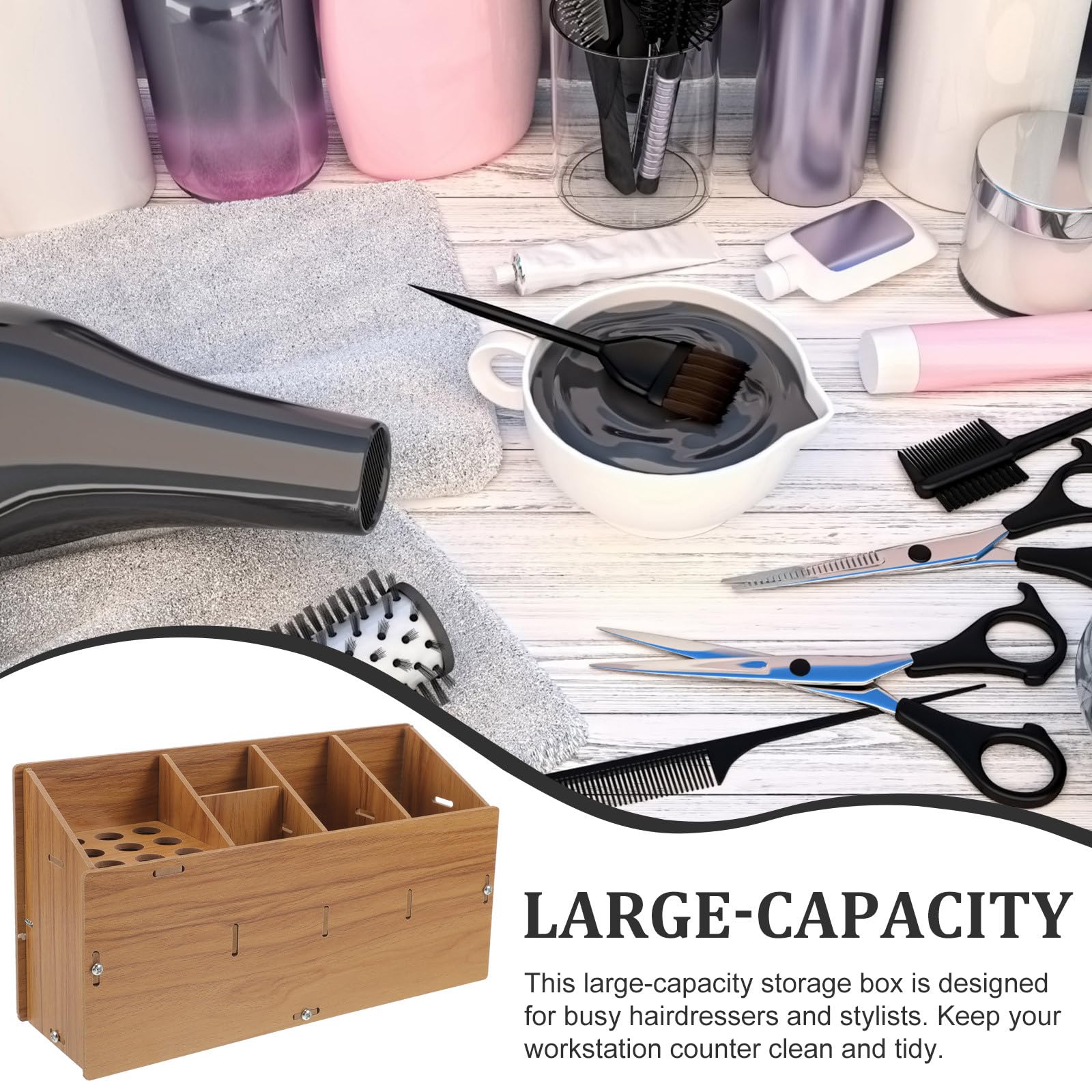 Housoutil Porta Strumenti da Parrucchiere in Legno Creativo per Uso Professionale, Organizzatore Salvaspazio per Forbici e Pettini in Salone Elegante e Funzionale