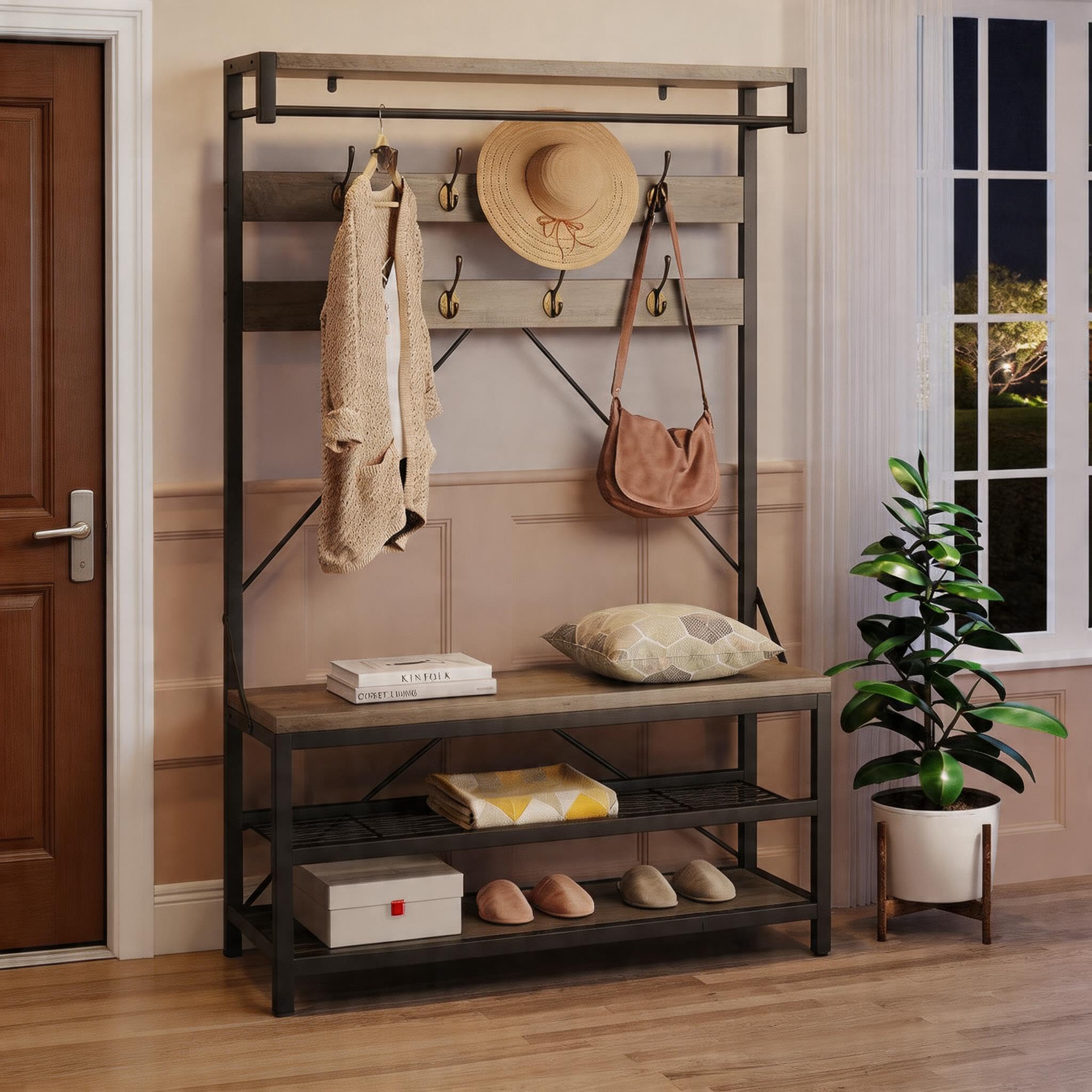 Garderobe mit Schuhbank, Flurgarderobe Industriedesign, 101x40x183 cm