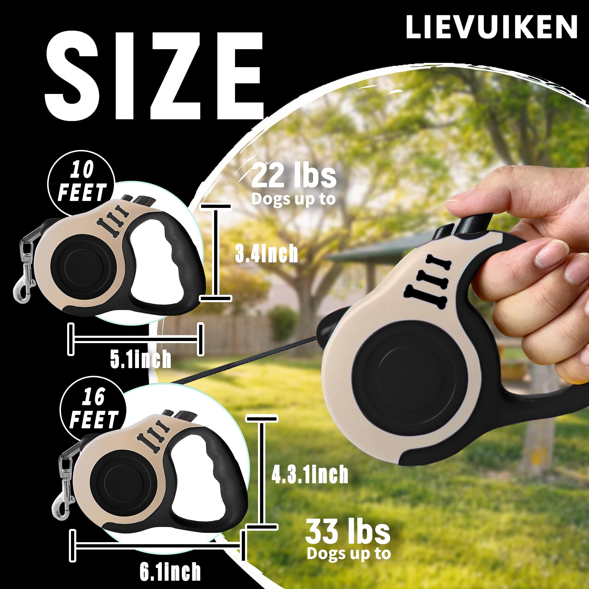 LIEVUIKEN Retractable Dog Leash Automatic Telescopic Tractor Dog Tape, Pet Tape 10/16 FT Durable and Convenient, with Non-Slip Handle, Suitable for Small and Medium-Sized Dogs
