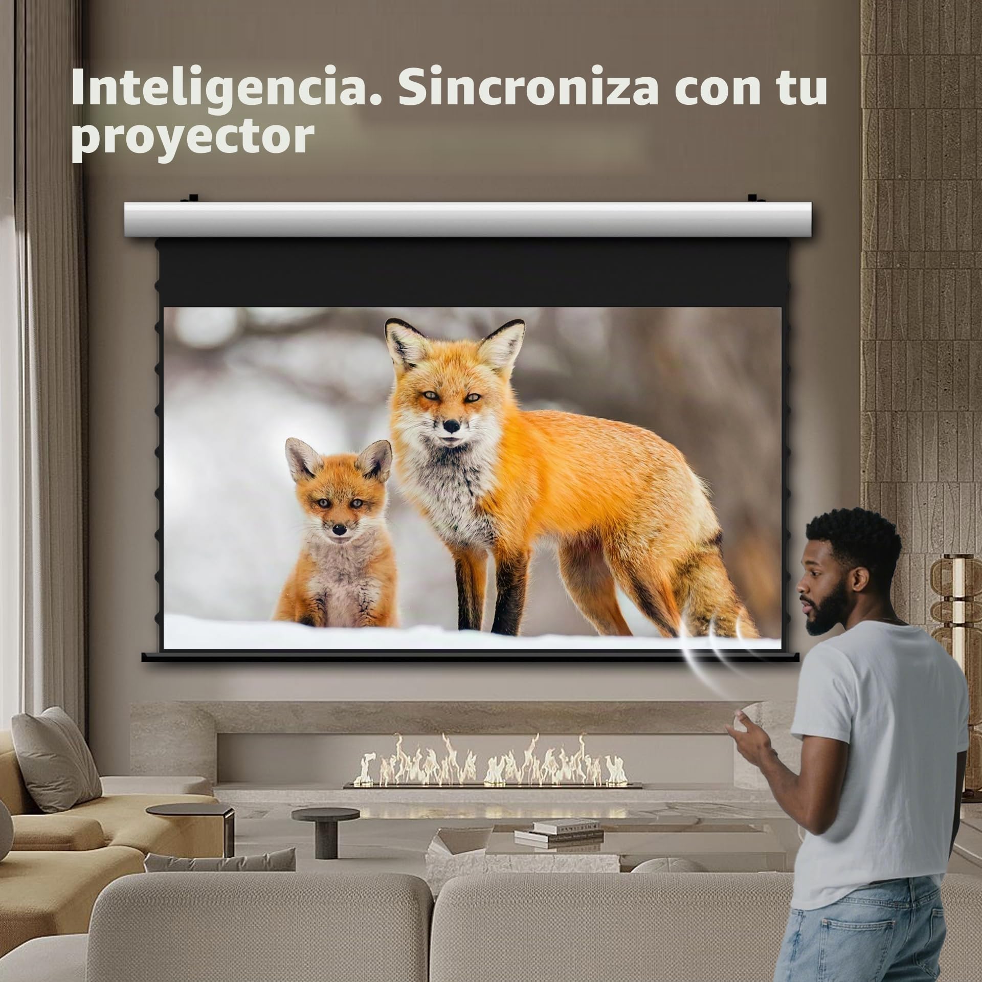 FlowArc Pantalla de Proyección 100 Pulgadas, Eléctrica Motorizada, Black Crystal 4K ALR, Montaje en Pared y Techo, Compatible con Proyectores ST/LT (No UST), para Ambientes Luminosos