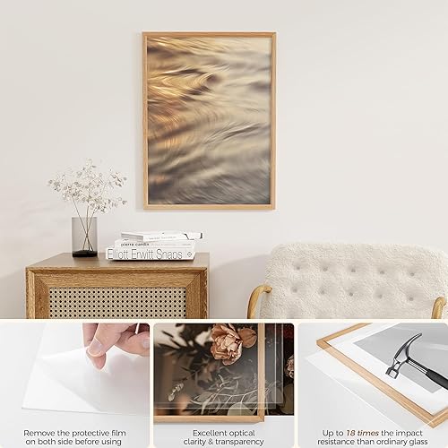 Miniatura 226 de Fun Memories Portarretratos de metal de 16 x 20 pulgadas con paspartú de 11 x 14 pulgadas, acabado de aluminio cepillado, parte delantera de vidrio