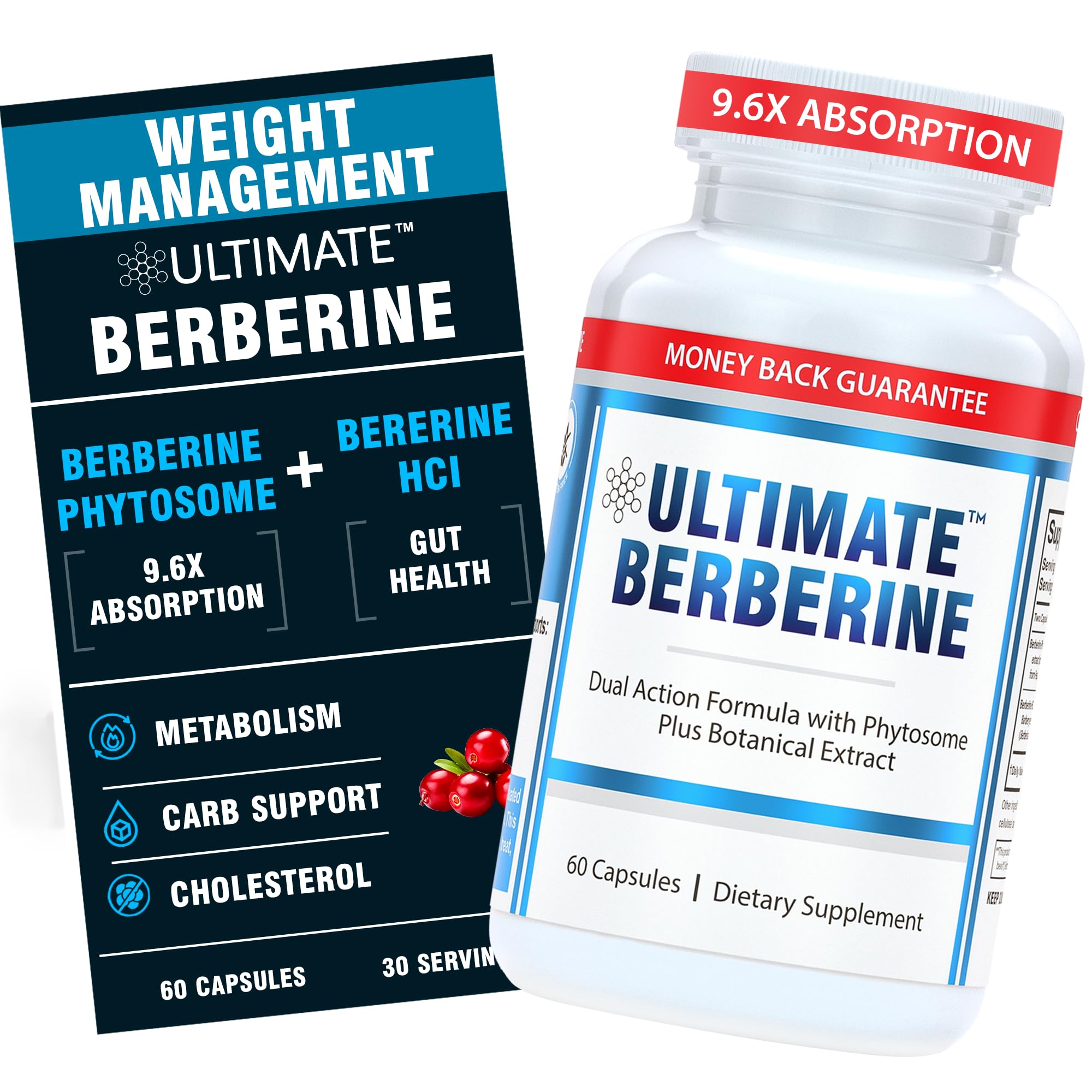 Berberine Phytosome for Optimal Metabolic Health After 35 - 9.6X Absorption Dual Action Formula for Appetite & Gut Health - Immunity & Cholesterol Support - Clinical Dose & Third Party Tested