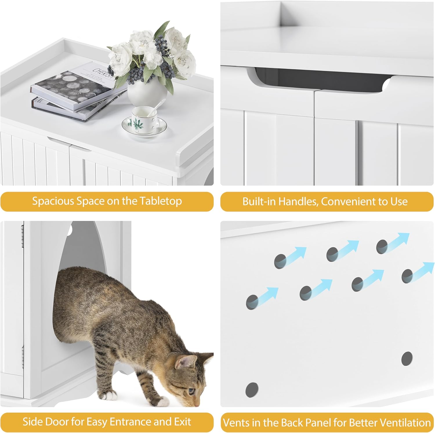 Yaheetech Cat Litter Box Enclosure, Hidden Litter Furniture, Cat Washroom, Pet Crate, Decorative Storage Bench Pet Side Table for Large Cat Kitty, White