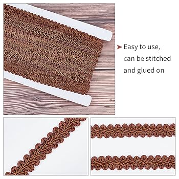 Galon Tressé Polyester 15mm - 12m Couleur Verge D'or Noir - Frange Décorative Pour Couture, Déco, Bijoux - Effet Vintage