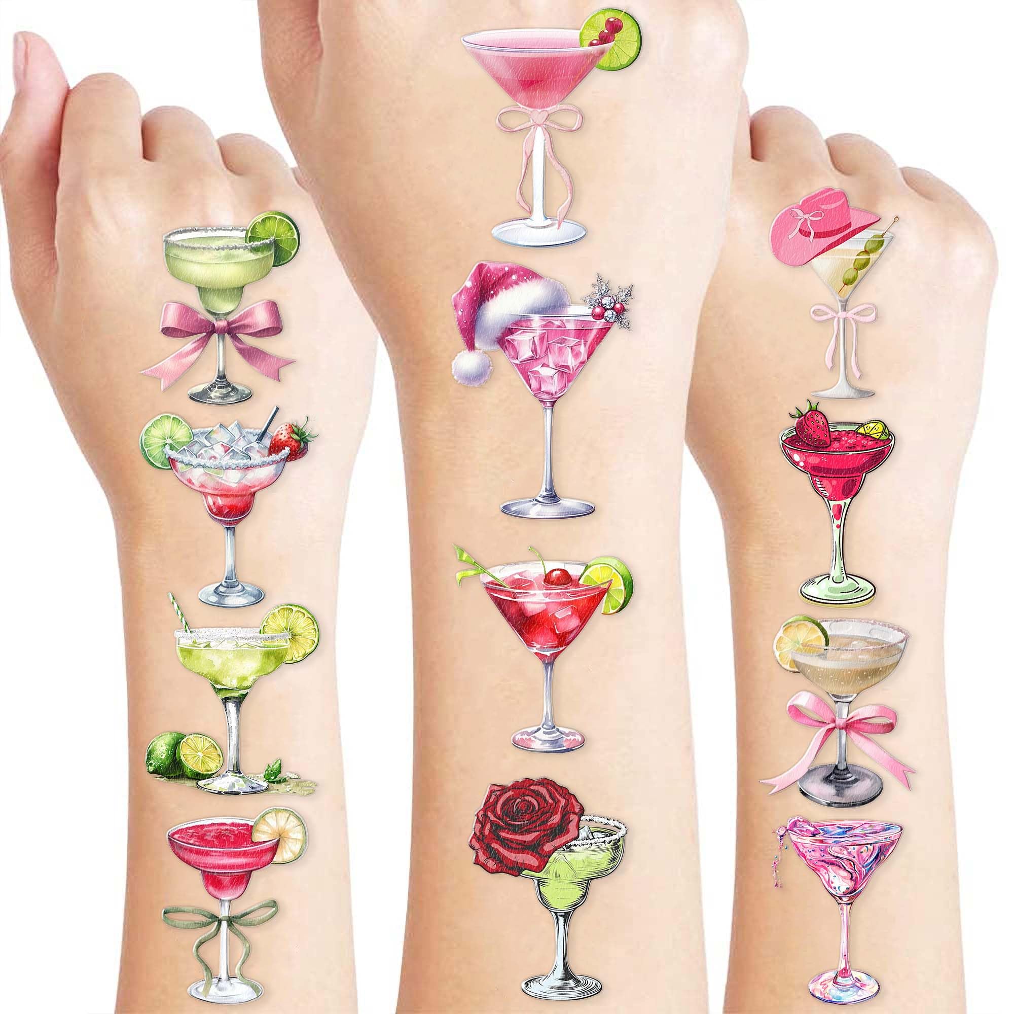 100PCS Martini Temporary Tattoos – A Tini Bit Older Birthday Party Decorations Supplies Favors, Bow Cocktails Tini Bar Stickers for Women Girls Adults