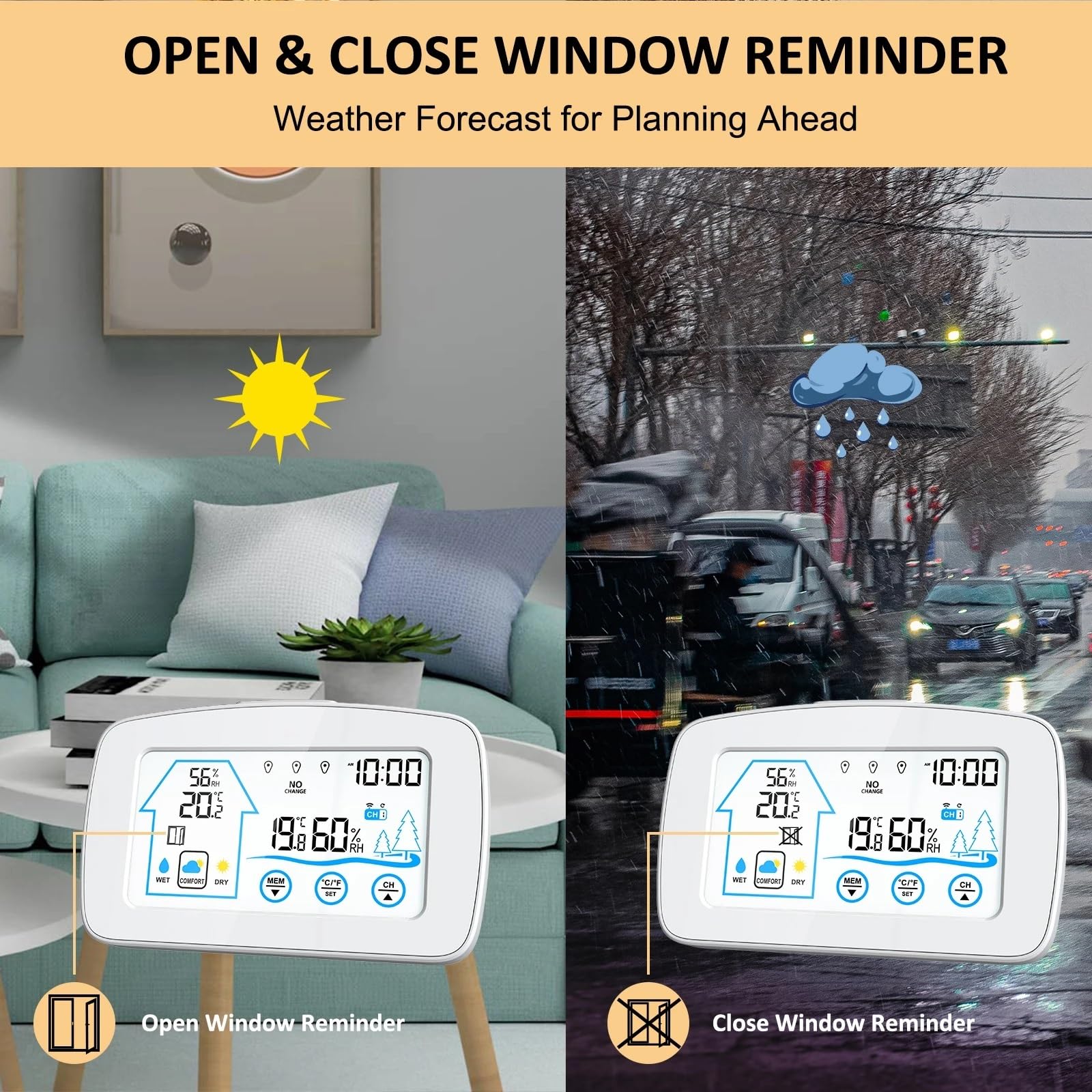 Termometr pogodowy, podświetlany ekran dotykowy, cyfrowa stacja pogodowa, inteligentny licznik temperatury i wilgotności, zegar pogodowy, wykrywanie temperatury i h