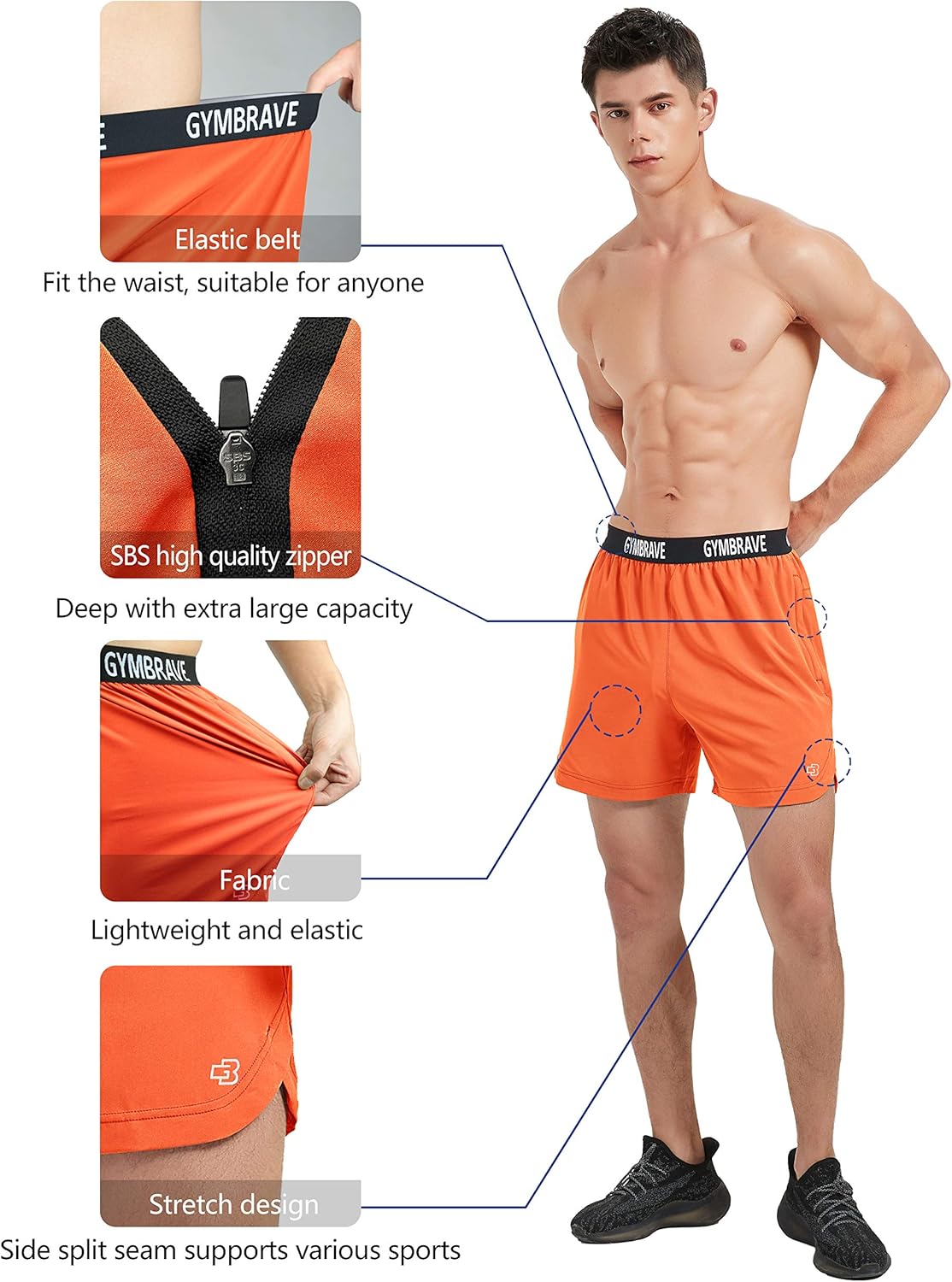 GymBrave Men's 5 Inches Athletic Running Shorts Lightweight Quick Dry Workout Training Short with Zip Pockets - Image 5