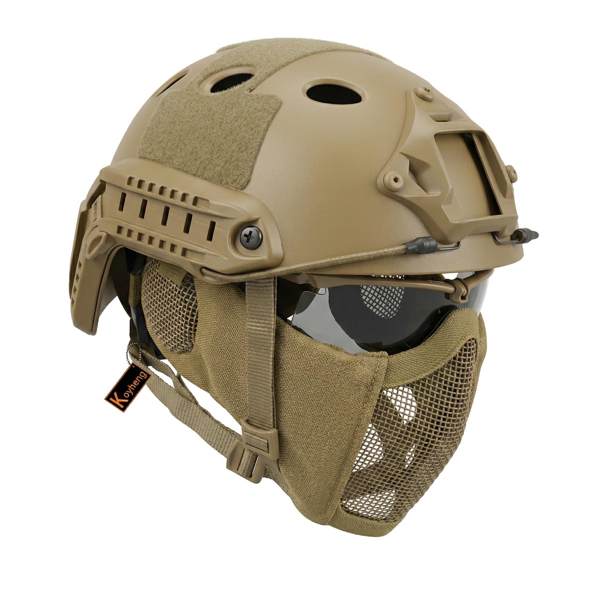 MH taktyczny szybki kask w połączeniu, ze składaną ochroną słuchu, półmaska ​​z siateczką i goglami do zestawu gier Airsoft Paintball CS
