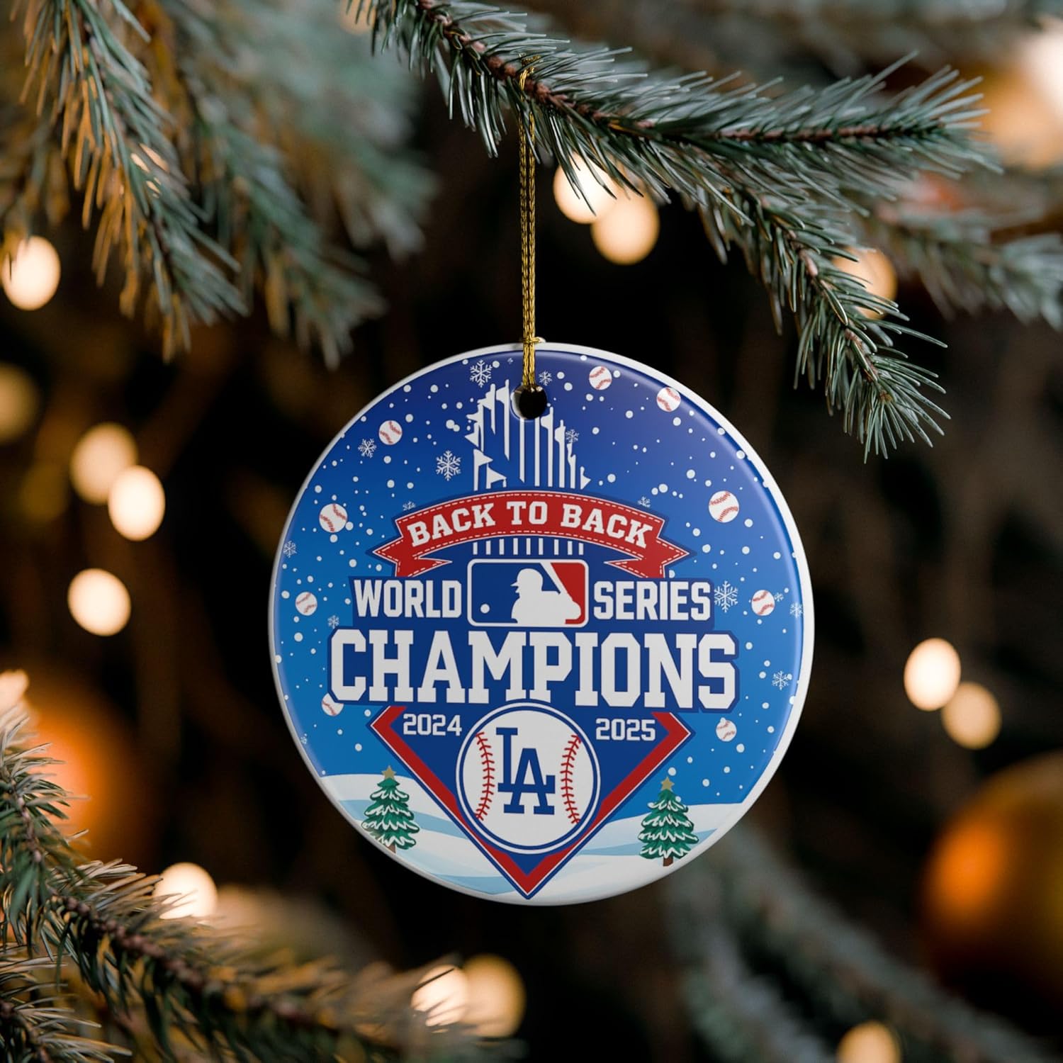 Baseball Champions Ornament | Back to Back Champions 2024-2025 | Personalized Sports Fan Ornament | Baseball (Ceramic, 1) - Image 2