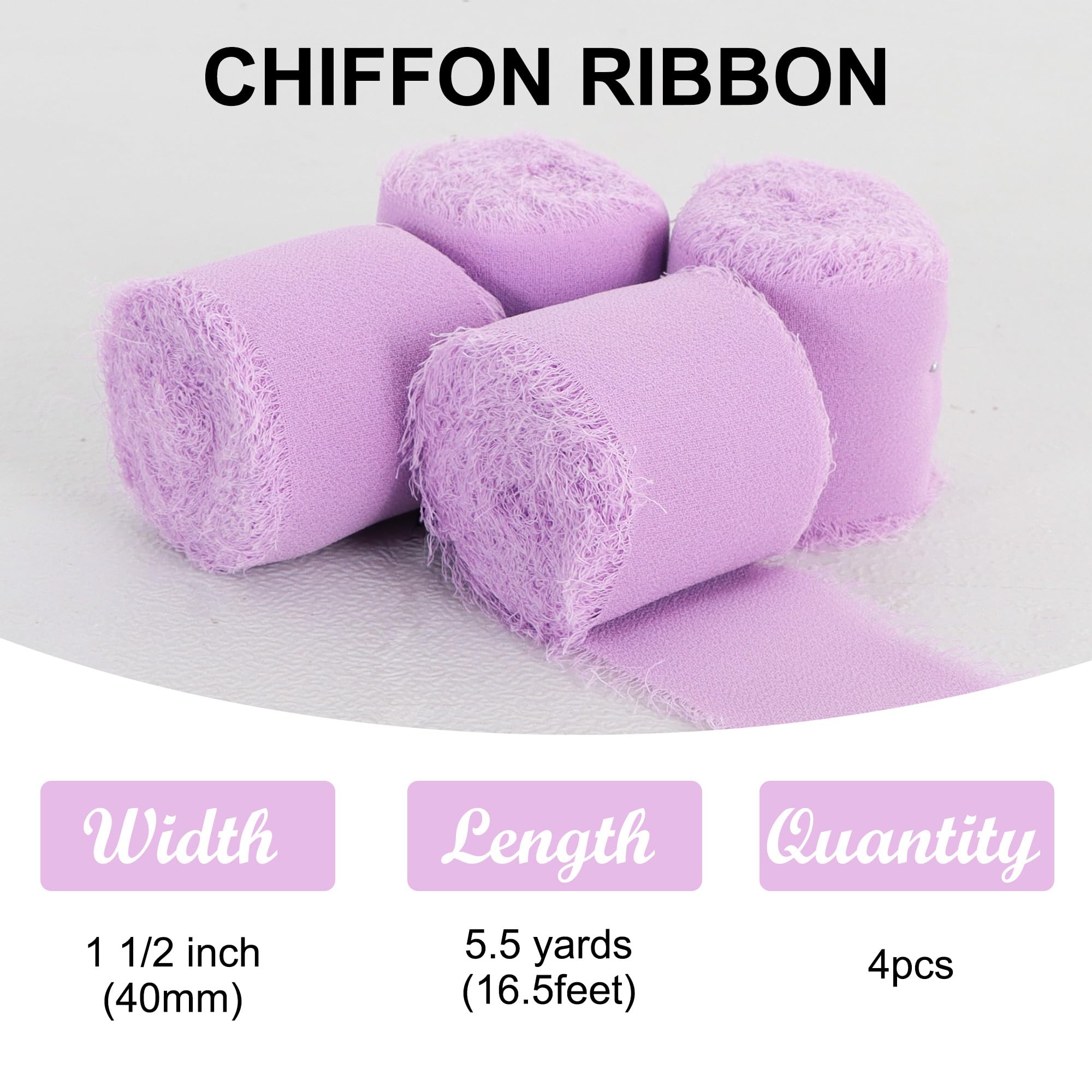 TONIFUL 4 Rolls Light Purple Chiffon Ribbon 1 1/2 inch× 5.5 Yards Fabric Silk Ribbon for Gift Wrapping Wedding Party Decoration Flower Bouquet Wrapping Bows Making DIY Crafts(Total 22yards) - Image 2