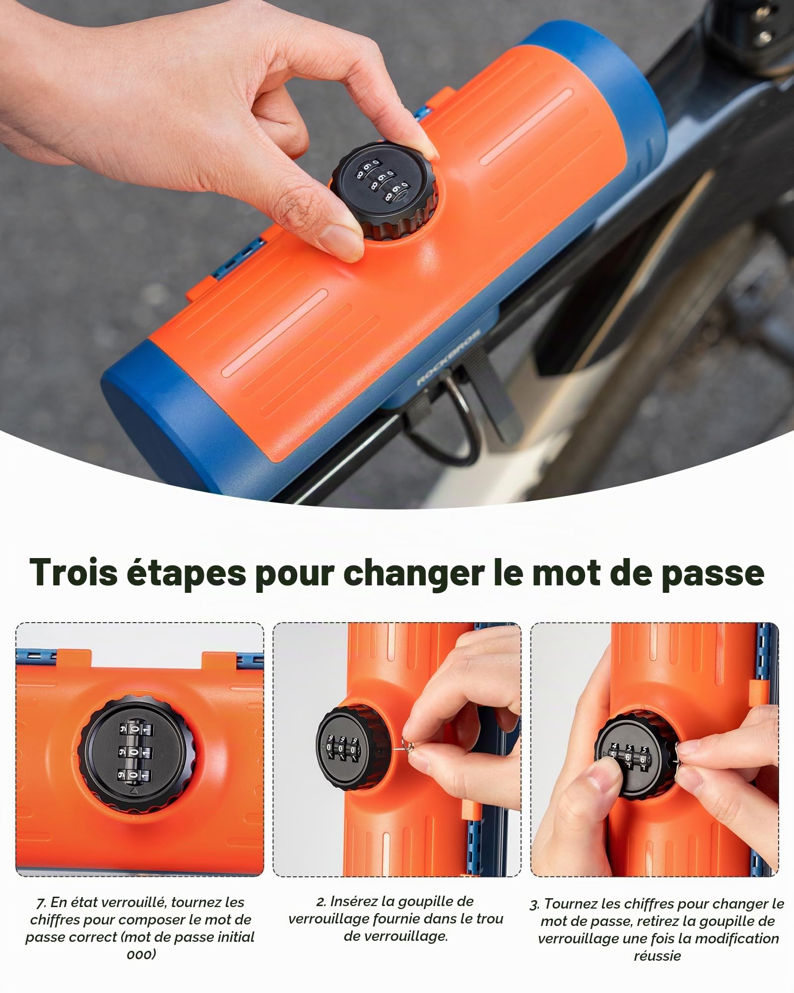 ROCKBROS Boîte de Cadre de Vélo 0,7L Étanche avec Cadenas à Code - Sacoche Rigide pour VTT, Route, Gravel & Ville - Noir