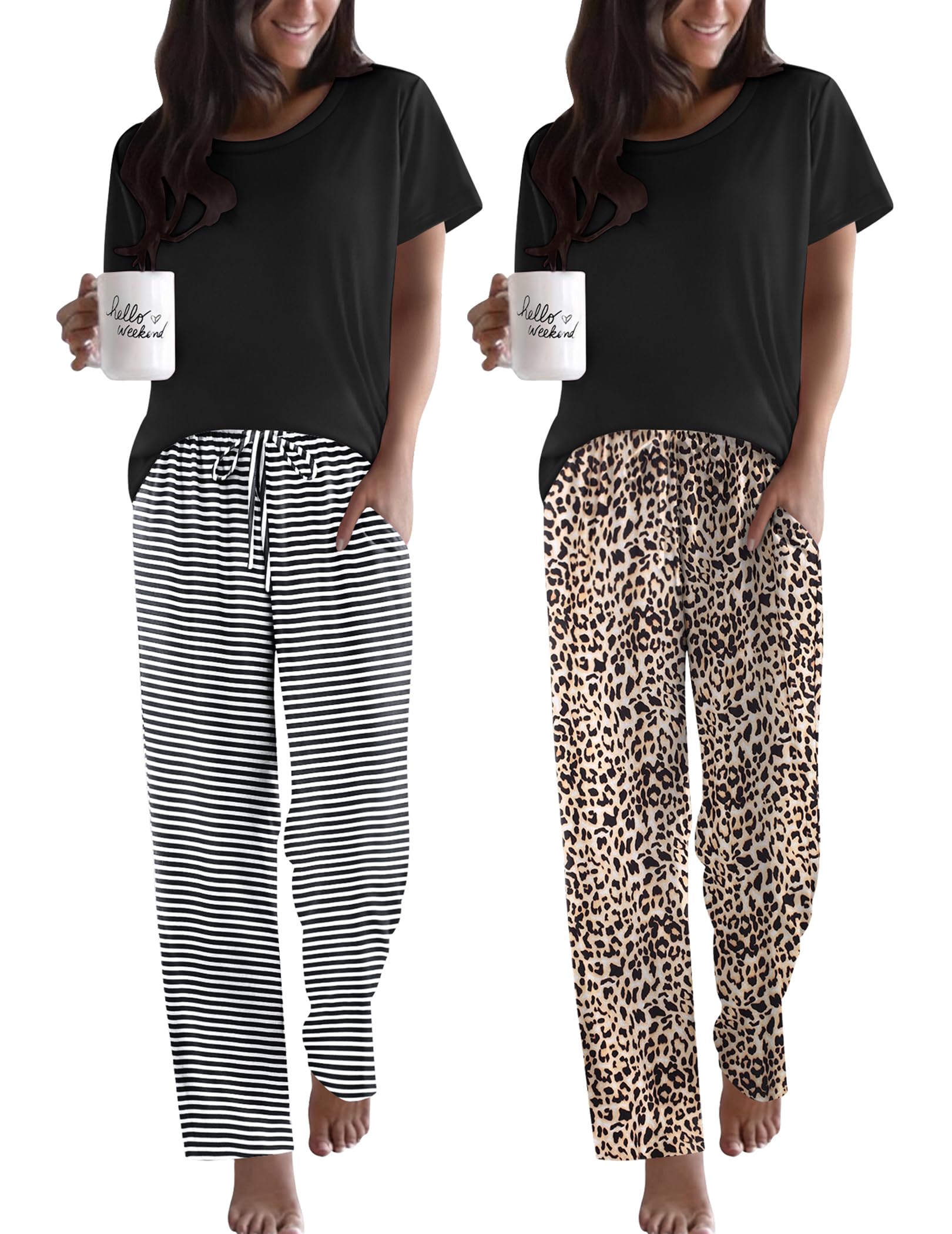 Ekouaer 2 Pack Pajamas Set