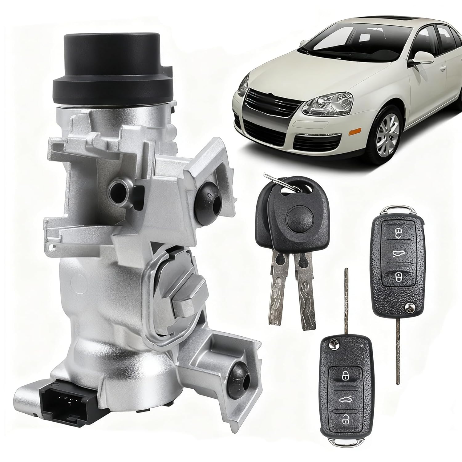 1K0905851B Ignition Switch Lock Cylinder with Key fit for MK6 2006-2008 2009-2018 VW Jetta, 2004-2007 2010 2011 Tiguan Ignition Starter Switch