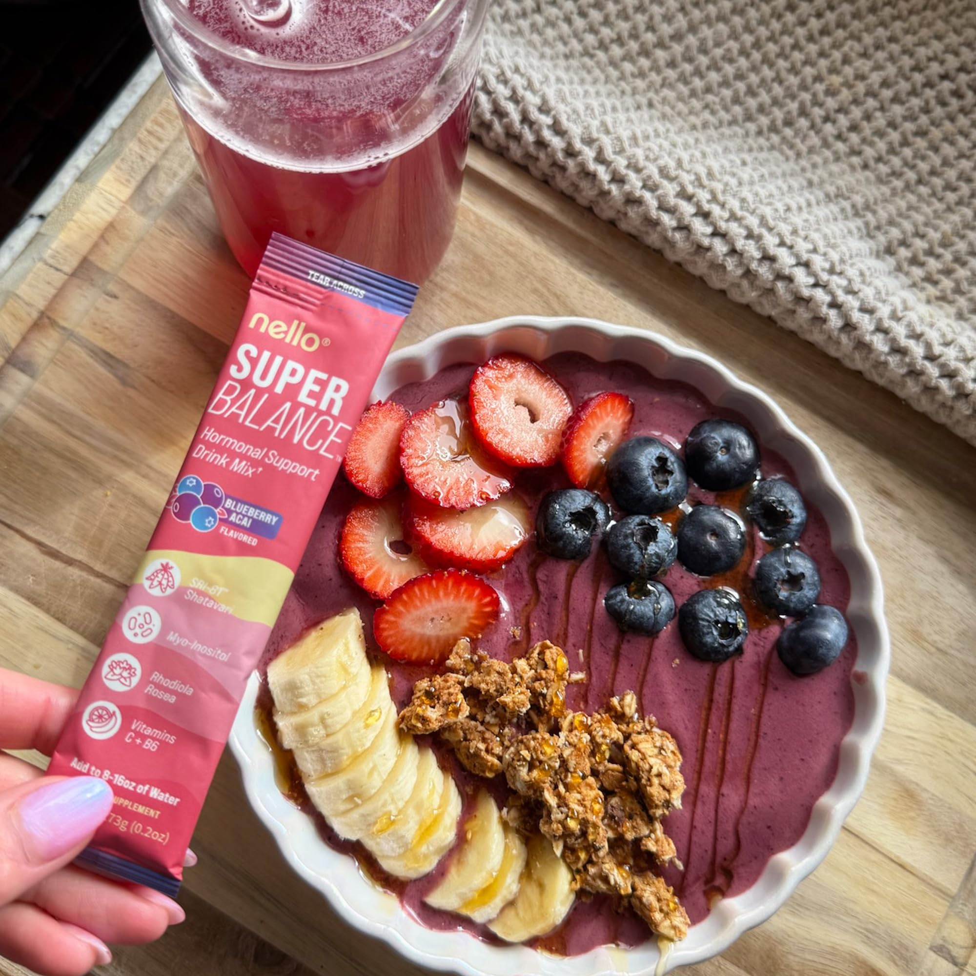 Nello Superbalance Hormonal Support Drink Mix, SRI-81 Shatavari, Myo-Inositol, Rhodiola Rosea, Vitamin C, Magnesium, Theobromine (20 Servings, Blueberry Acai) — Amazon image 8