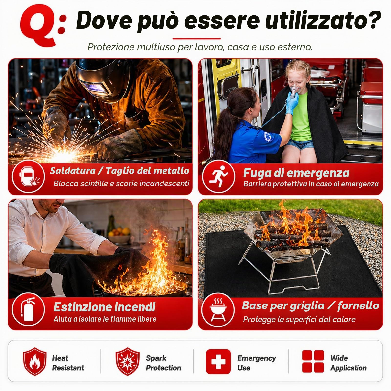 FLASLD Coperta per saldatura, ignifuga, materiale resistente al calore fino a 980 °C, tessuto ignifugo, feltro di carbonio, per grill, stufa, saldatori, idraulici (22 x 30 cm)