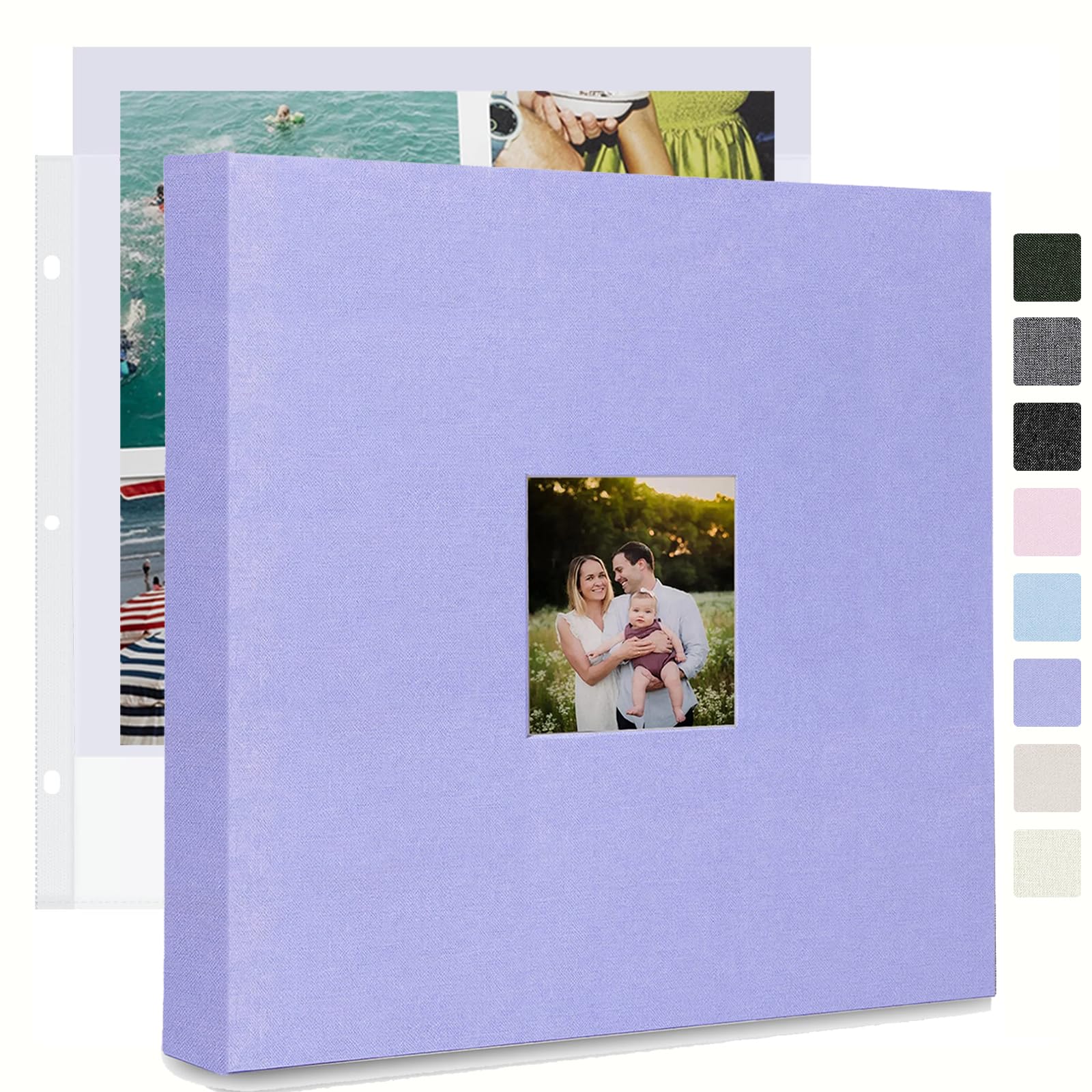 J.west Album fotografico per scrapbooking, 30 x 30 cm, con 30 buste in plastica, 60 pagine bianche, copertina in lino, grande raccoglitore a 3 anelli, album per foto di famiglia, matrimoni, album
