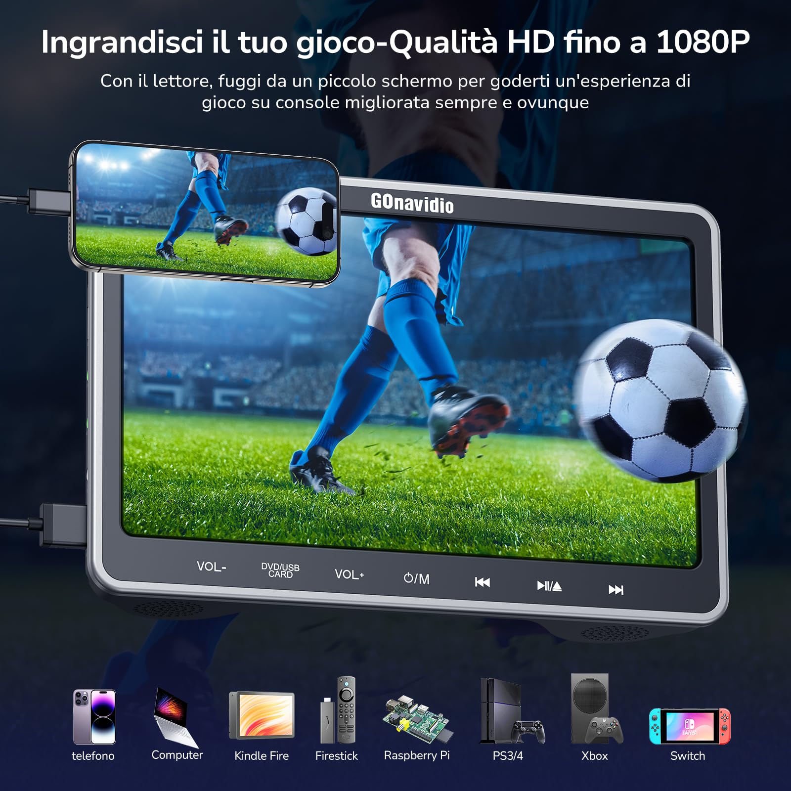 GOnavidio Lecteurs DVD 10,1" HDMI 2 supports 2 écouteurs synchronisation dernière mémoire USB/SD