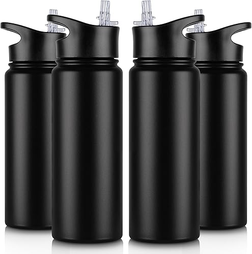 Miniatura 16 de Paquete de 8 botellas de agua deportivas de acero inoxidable con aislamiento de 32 oz, botellas de agua con tapa de pajita y tapas de boca ancha,