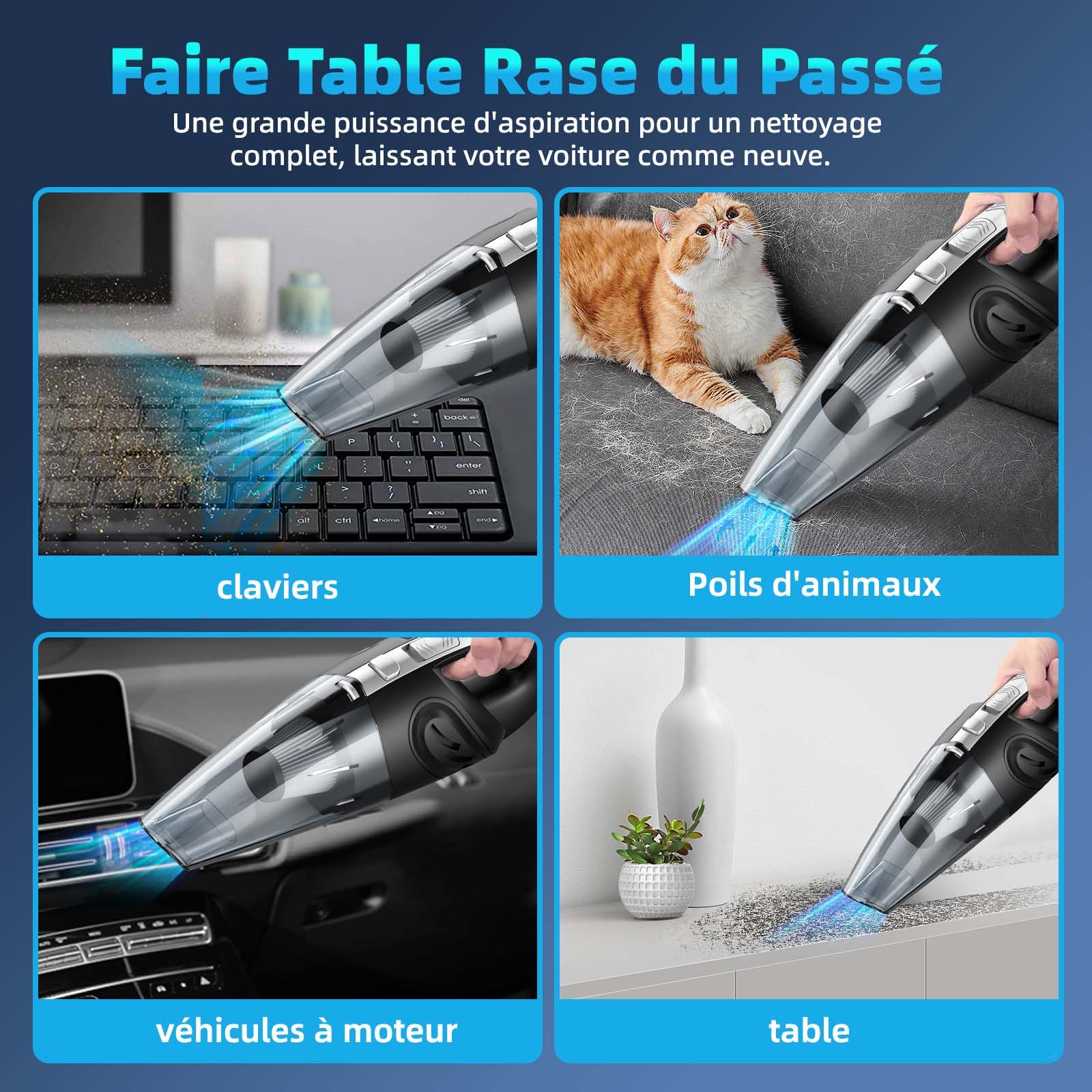 Aspirateur à Main, 16000Pa Mini Aspirateur Sans Fil Portable à 3