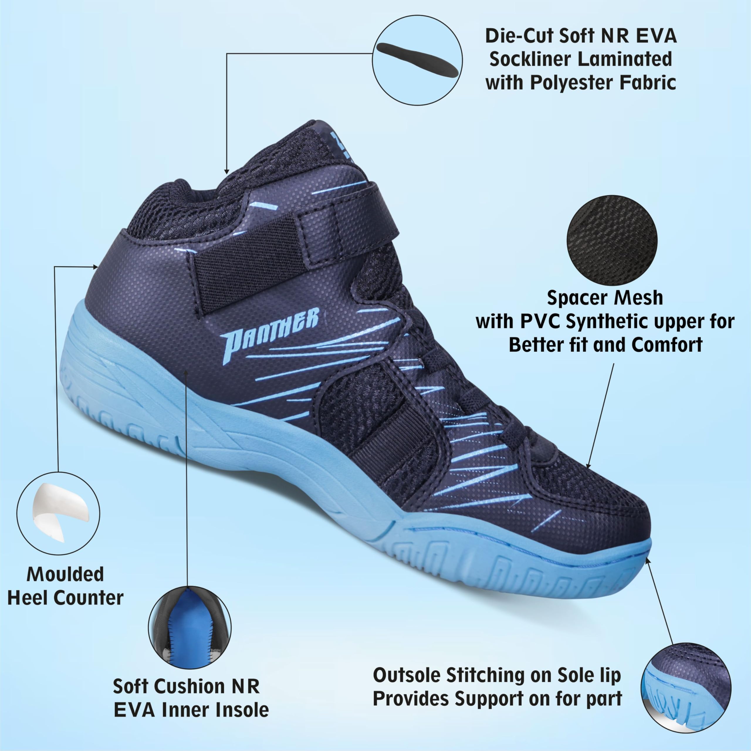 Nivia Panther 3.0 Basketball Shoes for Boys, Designed for On-Court Performance and Versatile Sports Activities, Sports Shoes for Kids, Basketball Shoes (Black), Kids Size-UK02