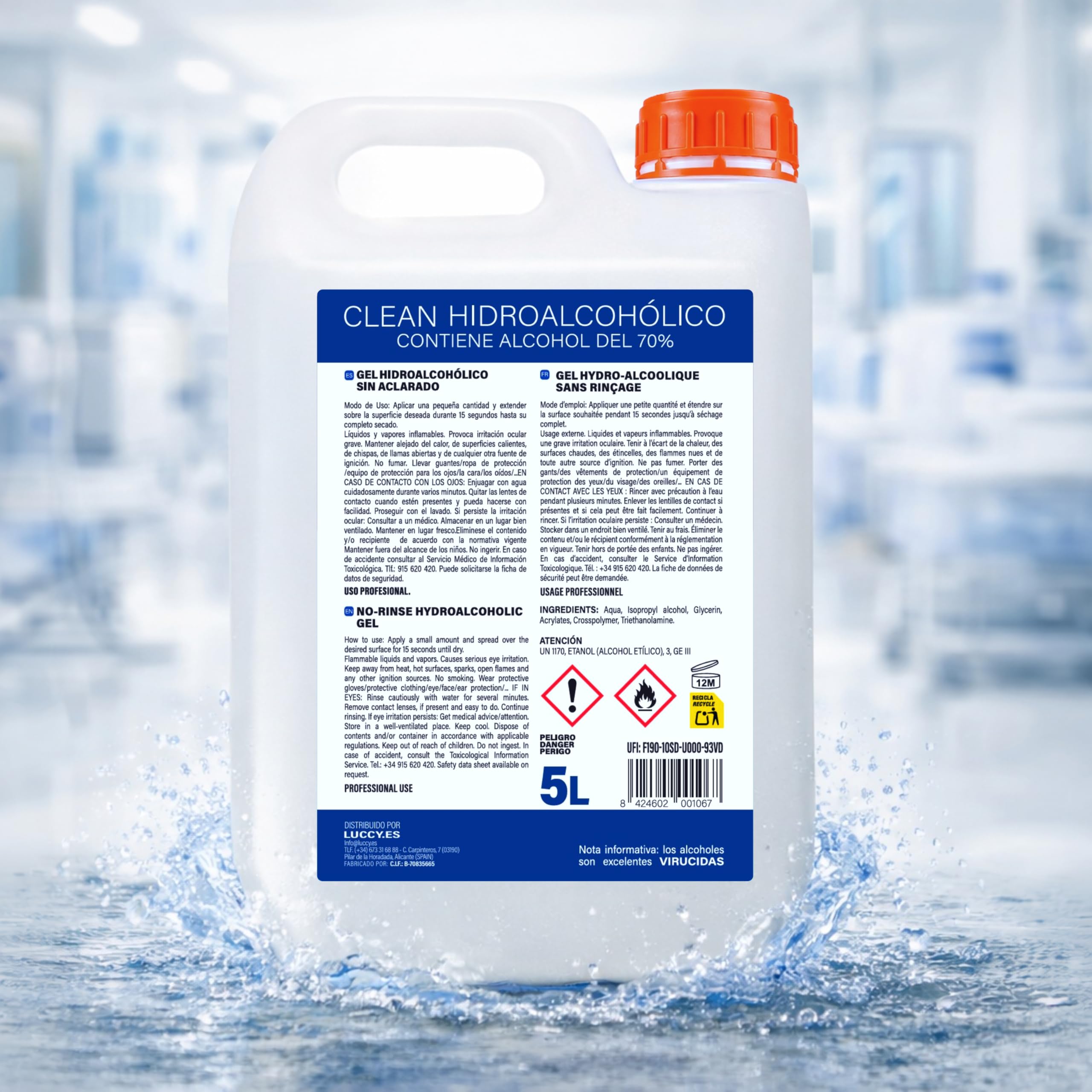 Gel Hidroalcohólico 5 litros | Loción Desinfectante de Manos Garrafa de 5 Litros | 70% Alcohol