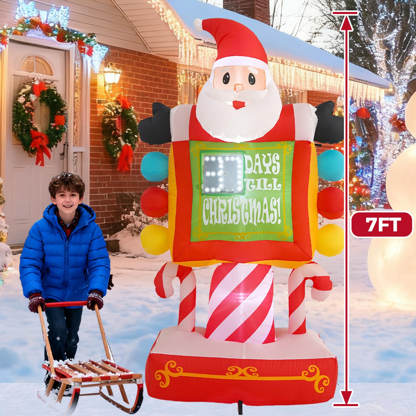 Panneau de rue gonflable de 2,1 m avec lumières LED intégrées, décoration de Noël gonflable pour pelouse, cour, jardin et terrasse