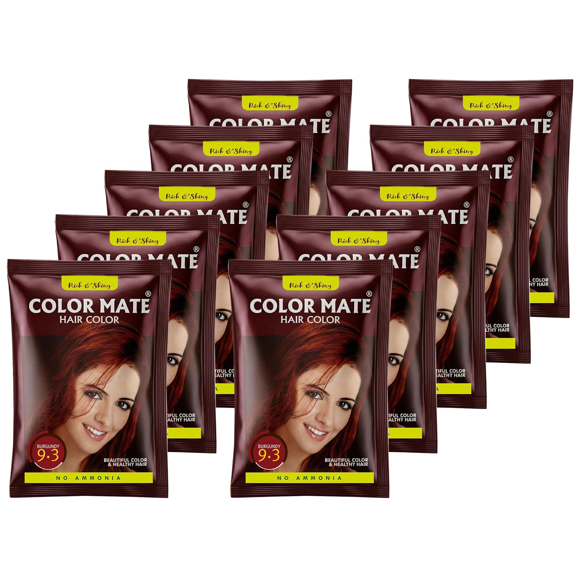 Color Mate Natural Henna Hair Color Powder Burgundy | No Ammonia Hair Colour | Long Lasting Natural Color | Soft, Smooth & Shiny Hair | 8 Minute Application | 15g | Pack of 10-picture-48