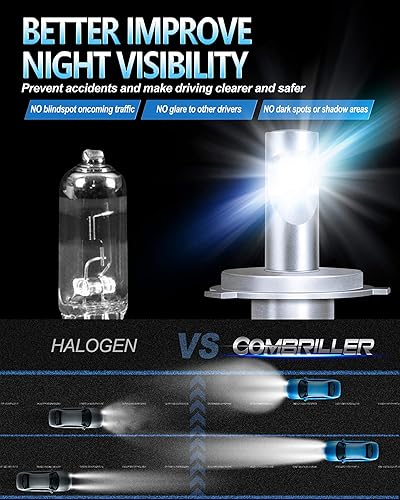 Miniatura 3 de Combriller H4 9003 - Bombillas LED para faros delanteros de 6500 K color blanco xenón Canbus H4 9003 bombillas LED para faros delanteros de 16000 lm