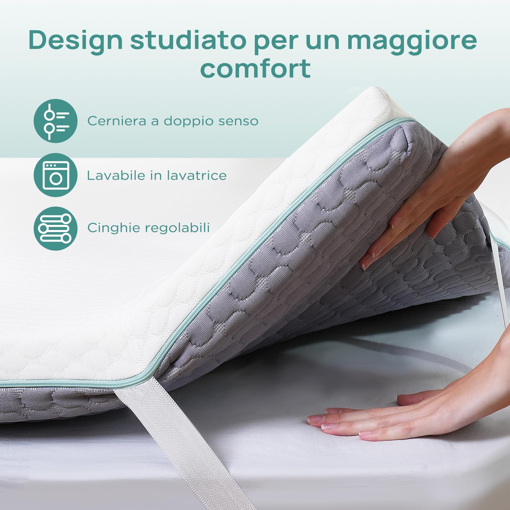 BedStory Topper 140x200 Cm In Gel Memory Foam 7,5 Cm: Doppia Durezza H2 E H3, Rivestimento Lavabile, Certificato Oeko-Tex, Per Letto E Divano