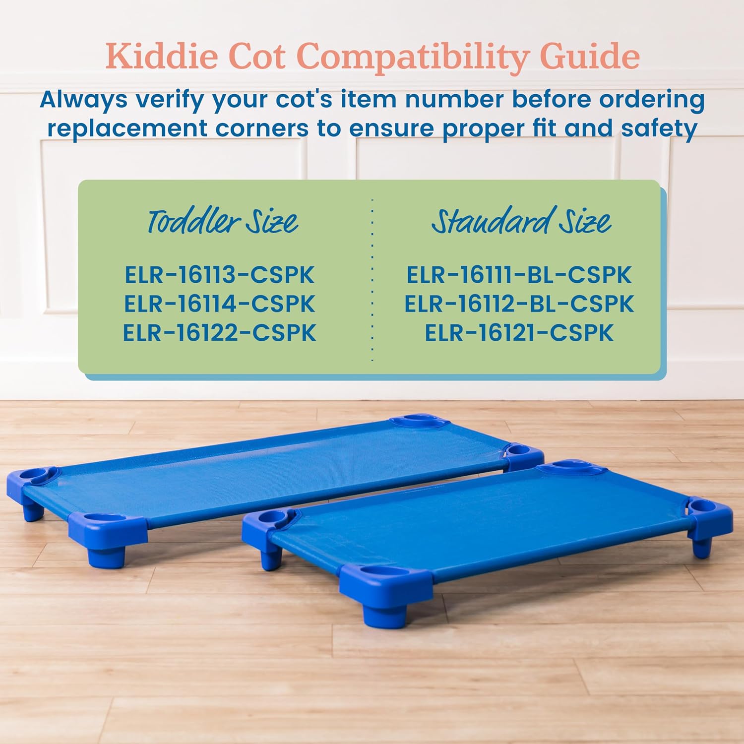 ECR4Kids Stackable Kiddie Cot Corner, Replacement Parts, Daycare Essentials, Blue, 4-Pack