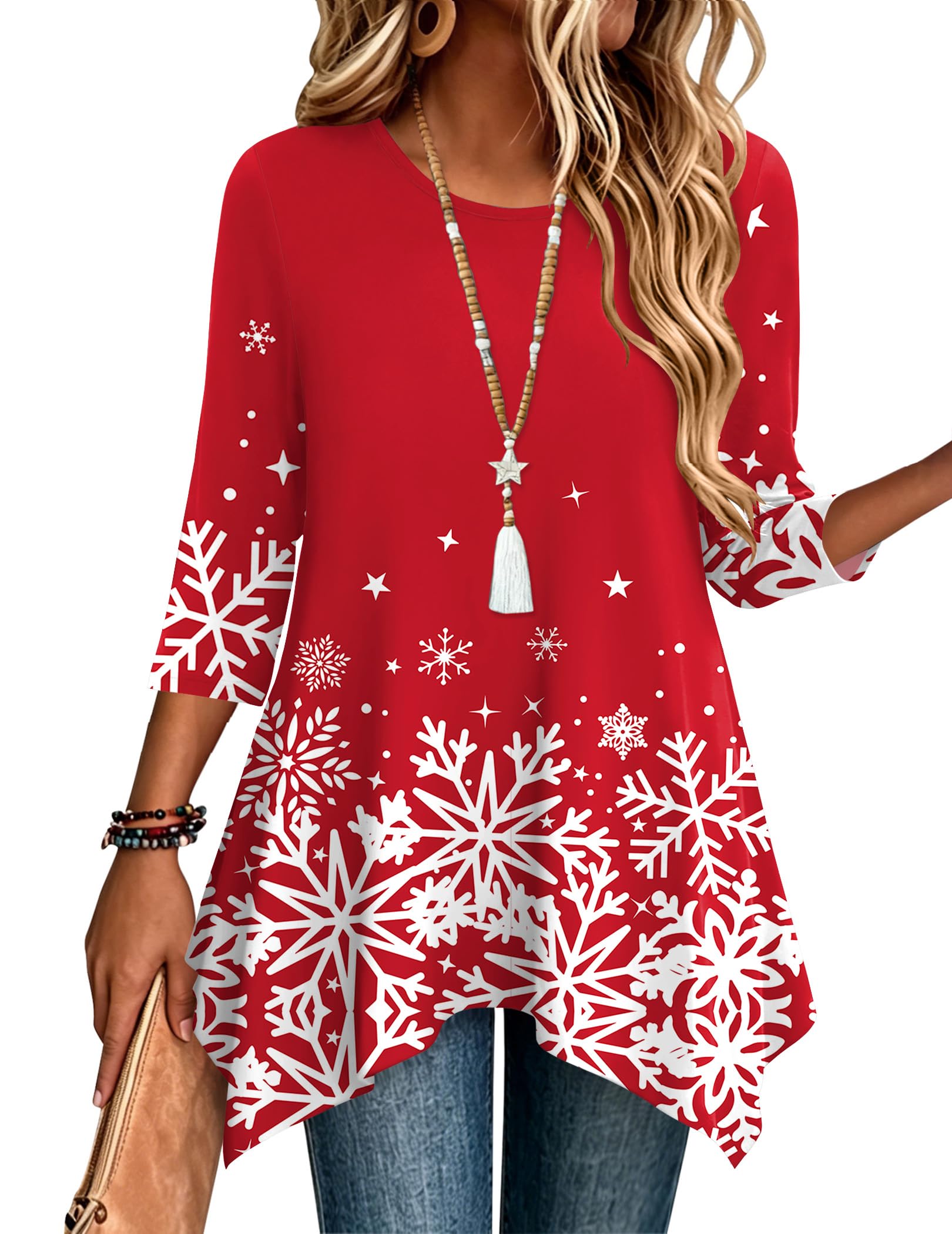 Zeagoo Womens Tops 3/4 Sleeve Loose Fit Dressy Tunics Plus Size Boho Shirts