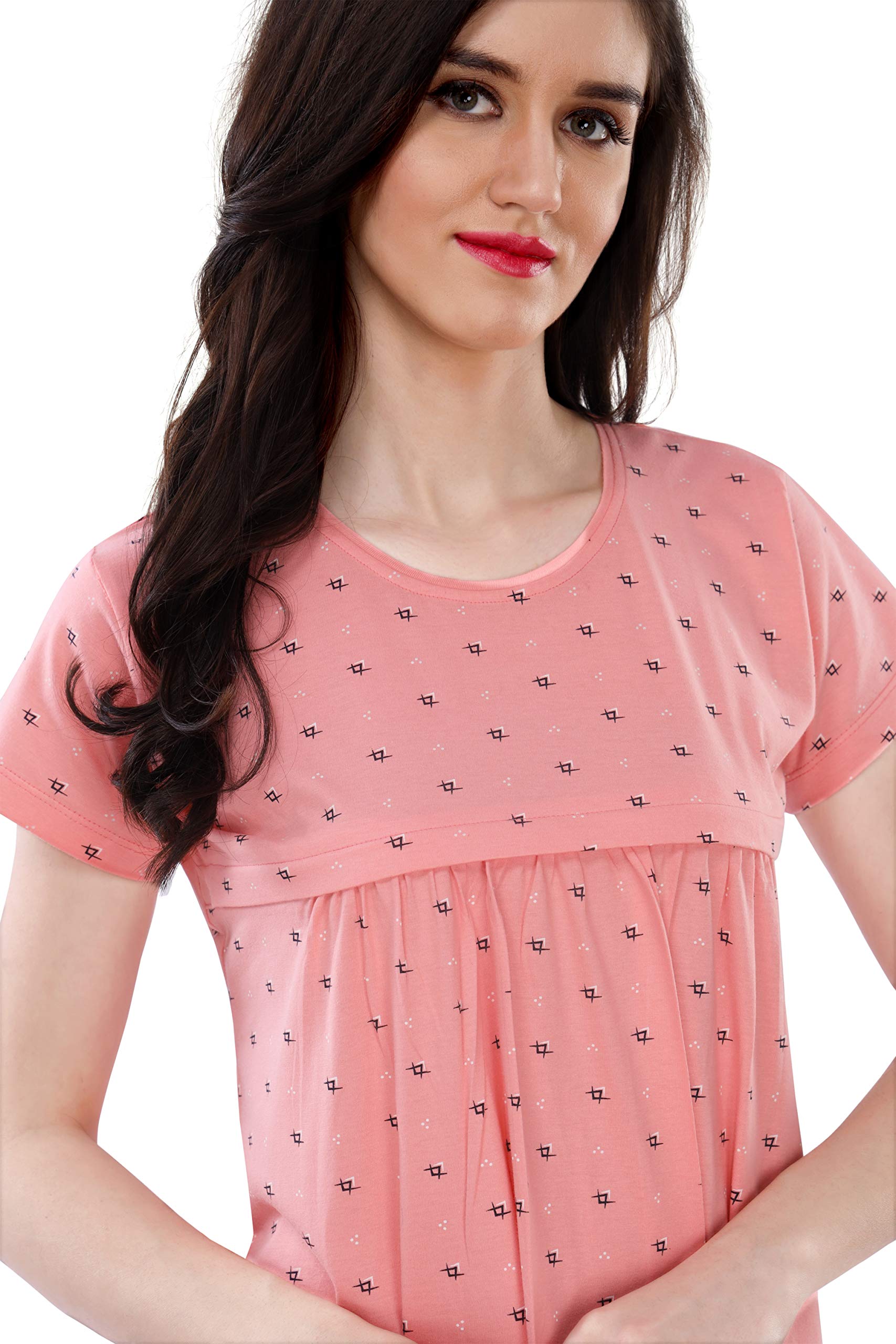 AV2 Women's Cotton Floral Knee Length Nighty (3076BXL_Peach_XL) - Image 4 thumbnail
