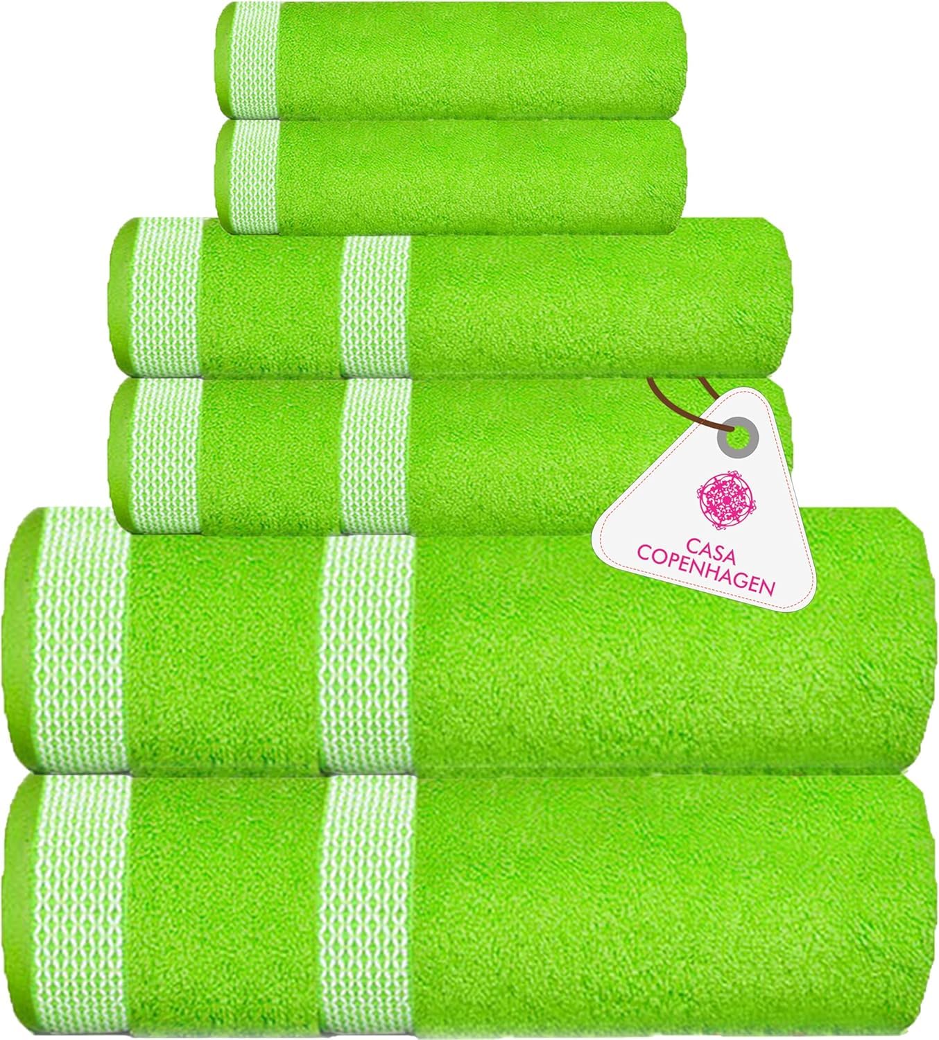 Casa Copenhagen Lime Green Solitaire Towel Set, Designed In Denmark, 600 G/M², Hotel & Spa, Kitchen & Bath, 6-Piece Set With 2 Bath Towels, 2 Hand Towels, 2 Washcloths –