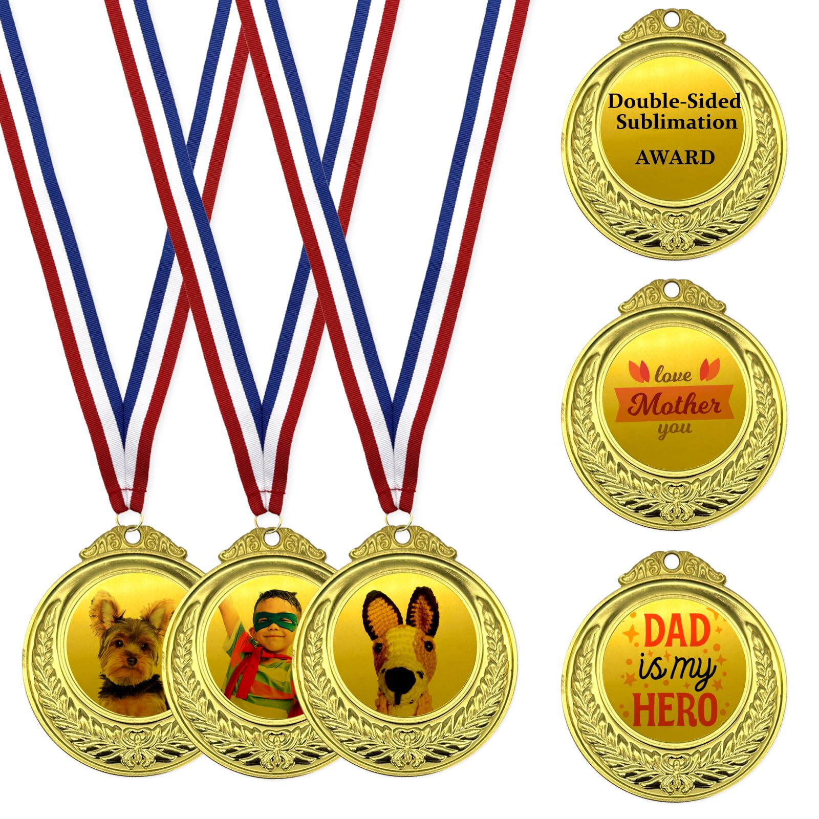 6 Stück Sublimations-Medaillen aus goldfarbenem Metall, Auszeichnungspreismedaille, 6,5 cm, individuelles Design, für Wettbewerbe, Schule, Zuhause, Büro, Veranstaltung