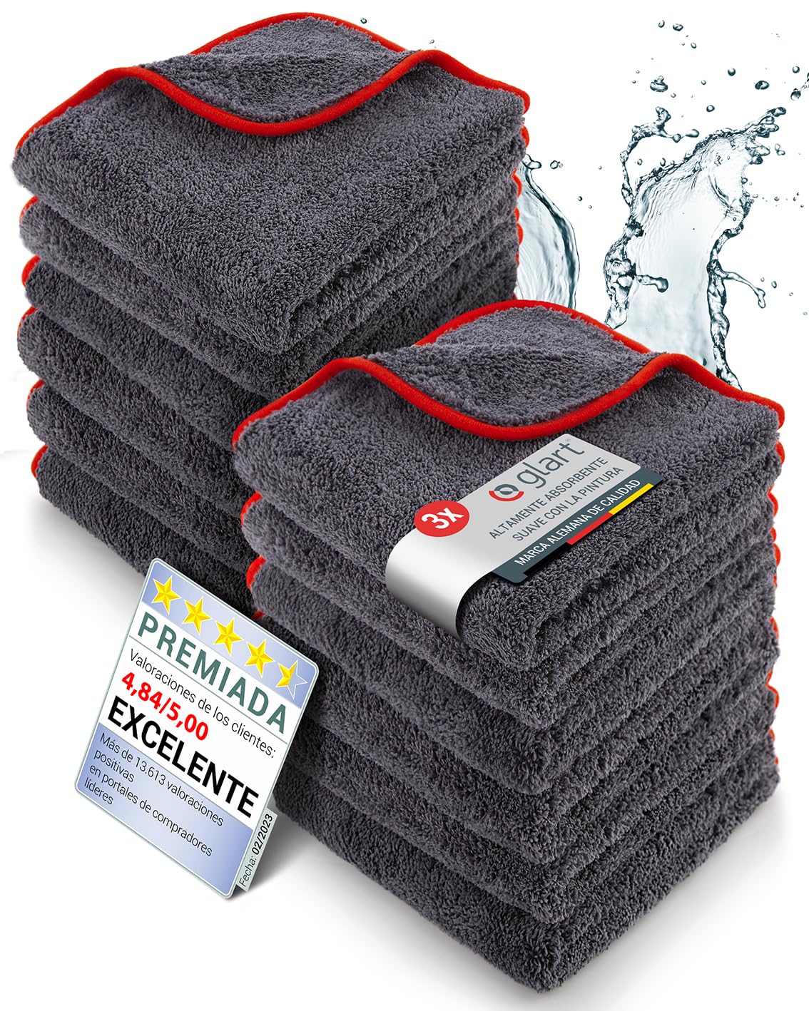Glart 443TP4 Set de 12 toallas de microfibra - 600 GSM - 40x40 cm - Toallas de pulido suaves para coche para secado y cuidado - Ultra suaves, sin pelusa y absorbentes - Para cuidado de coches, motos.