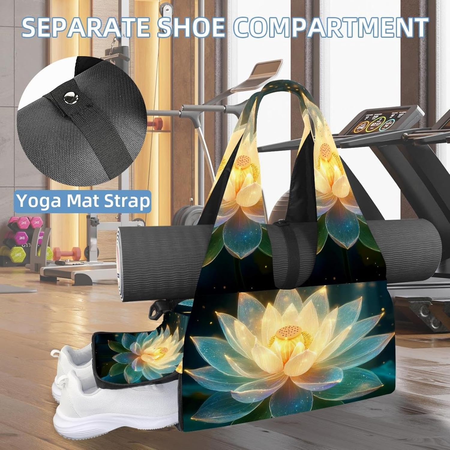 Yoga Mat Bag, Gym Workout Bag with Shoe Compartment, Farm Daisy Floral Pilates Bag for Women, Quick Access Storage Yoga Tote Bag for Sports Travel Office