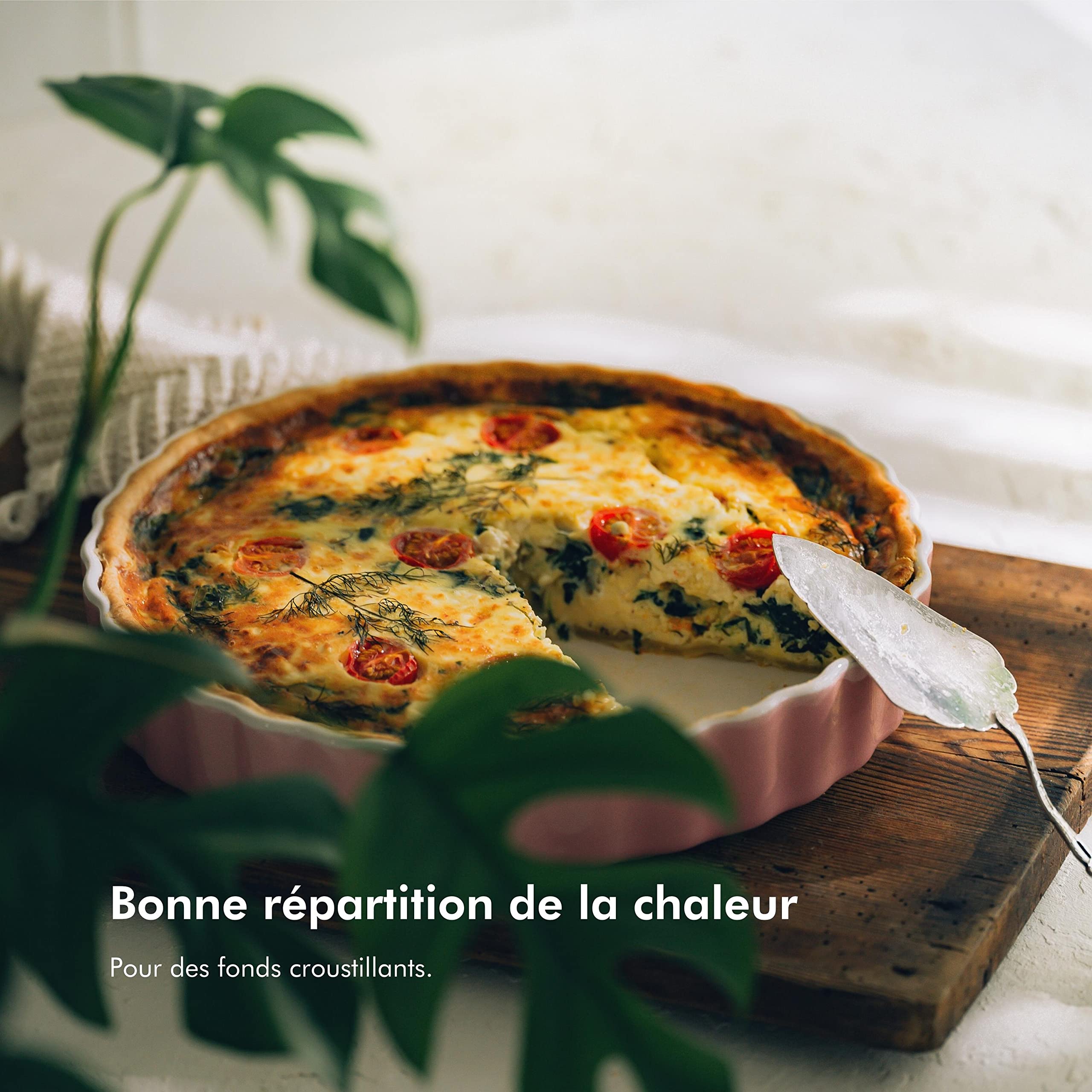 KIVY Tarte & Quiche en Céramique 28 cm - Moule Gâteau Antiadhésif Rond 28 cm - Moule à Cake - Pâtisserie & Tarteformes - Plat à Tarte - Quiche Forme Blanc
