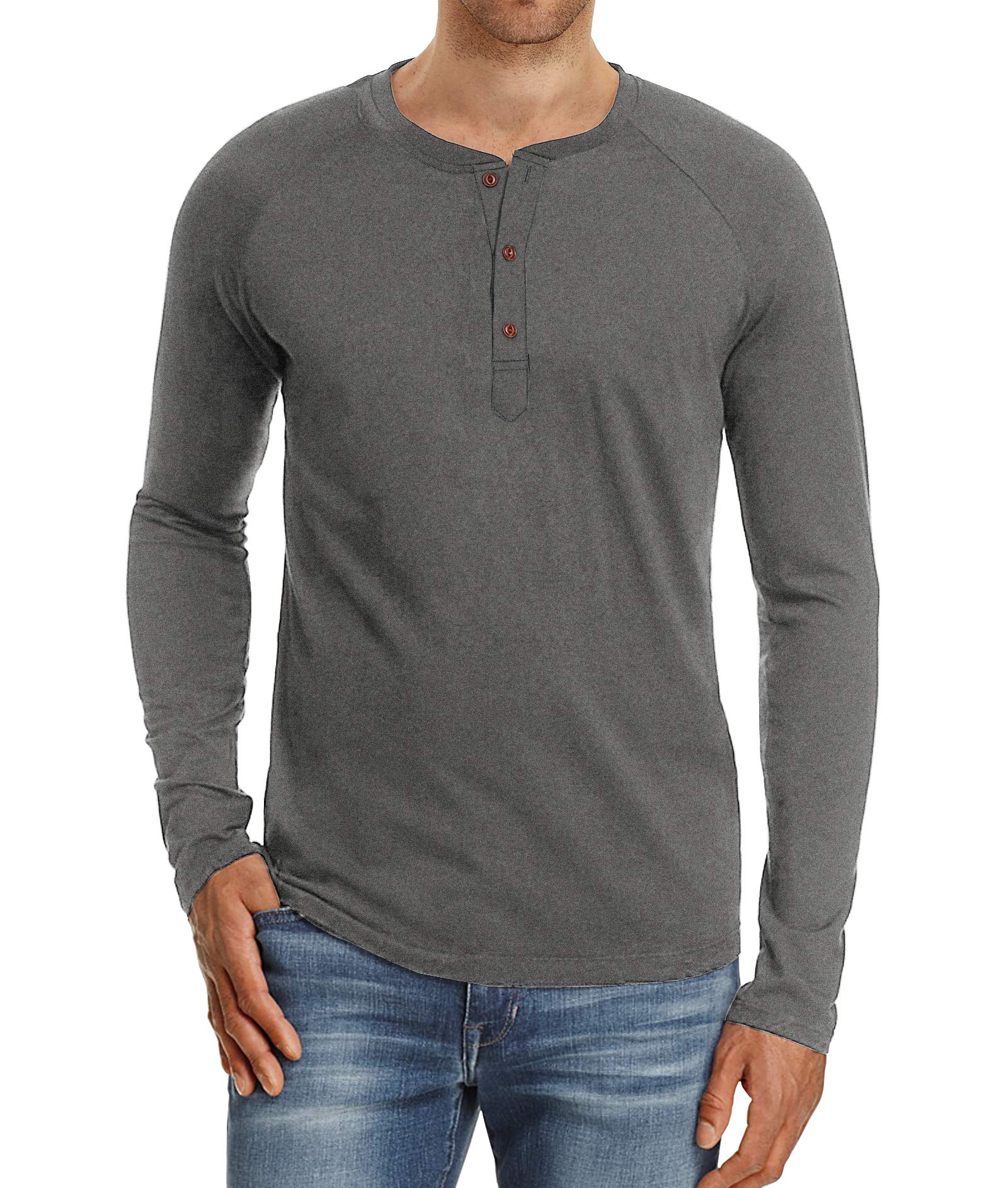 NITAGUT Herren T-Shirt Baumwolle Langarm Alltags-Henley-Hemd