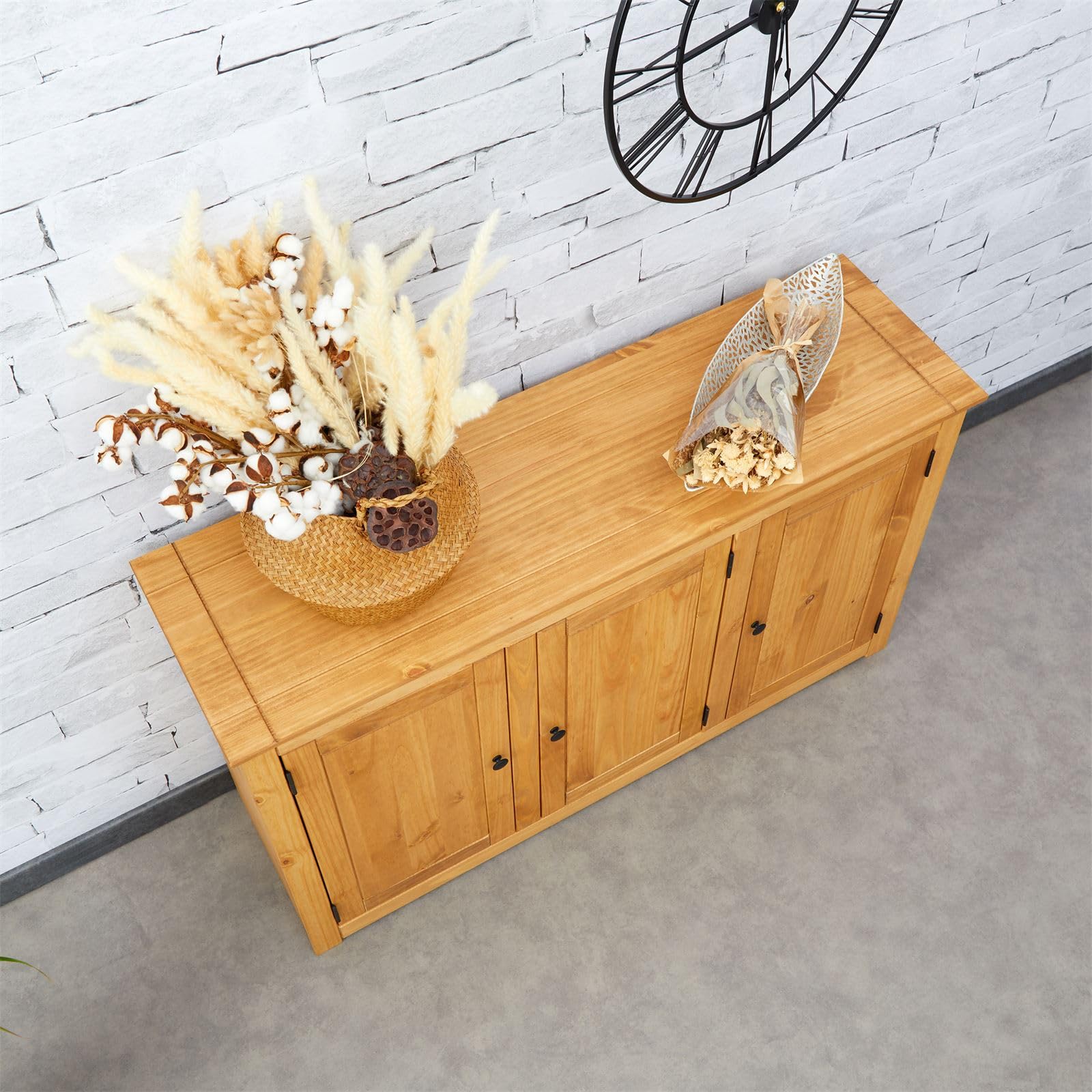 IDIMEX Sideboard CANCUN mit drei Türen - Massivholz Kiefer, Gebeizt/Gewachst, Vielseitig für Wohnzimmer, Flur