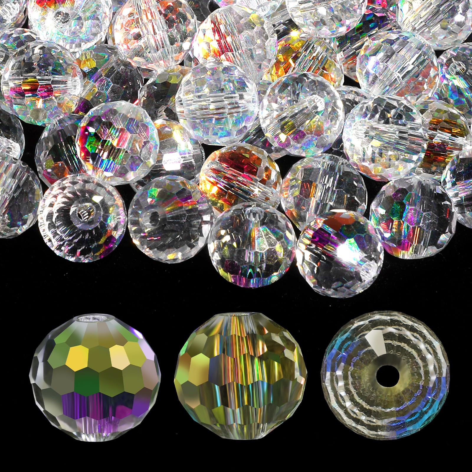 Glass Beads for Suncatchers Beautiful Suncatcher Bead 10mm Sparkle Crystal Beads for Jewelry Making Decorations Bracelets Necklace Crystals Ornaments 96-Faceted Crystal Bead 100 Pcs (Transparent AB)