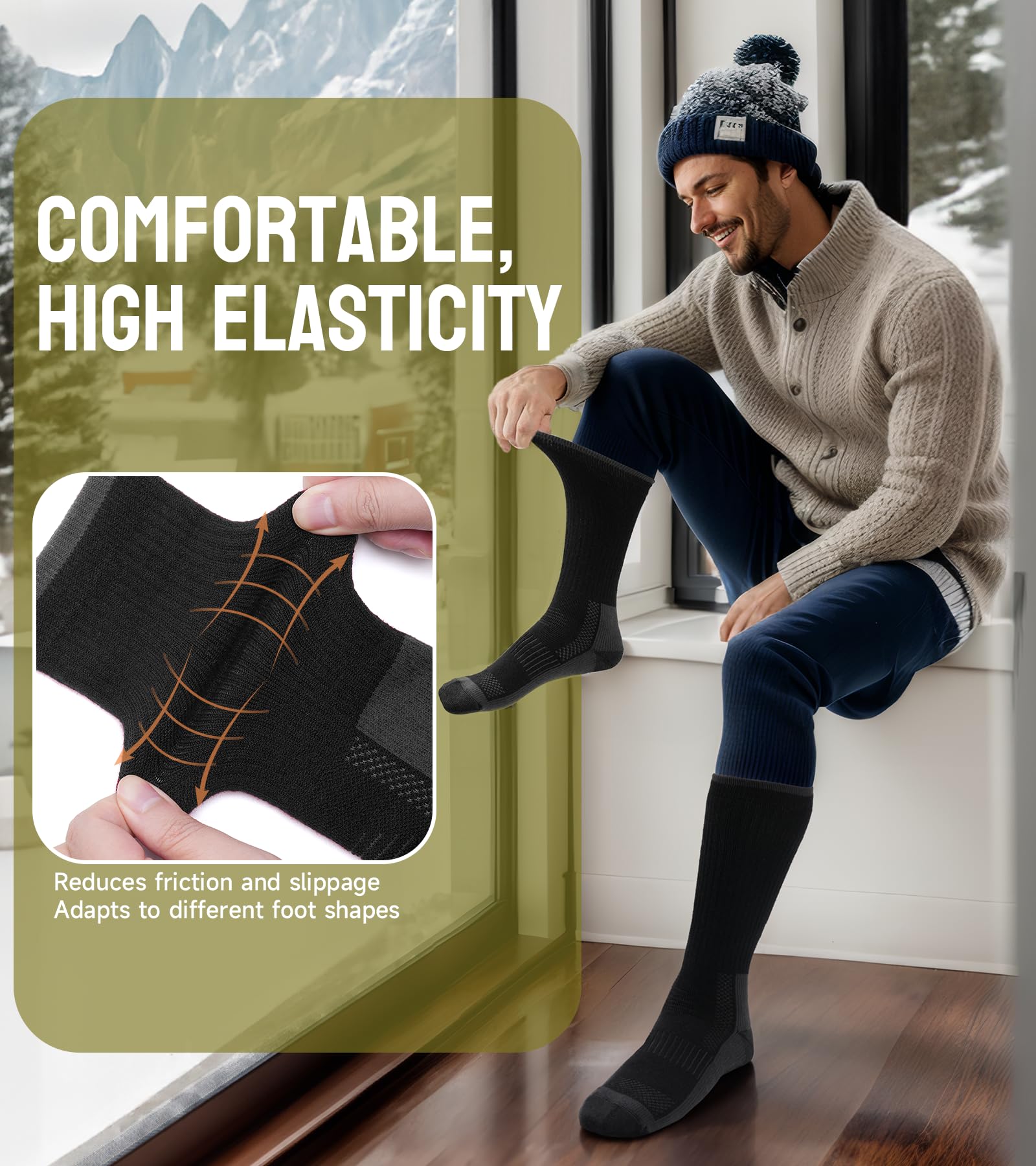 TANSTC Calze in Lana Merino, Calzini Invernali Classici, Traspiranti, per Uomo e Donna, Antiscivolo, Nero/Grigio/Colorato. 3 Paia, 35-38 39-42 43-46 47-50