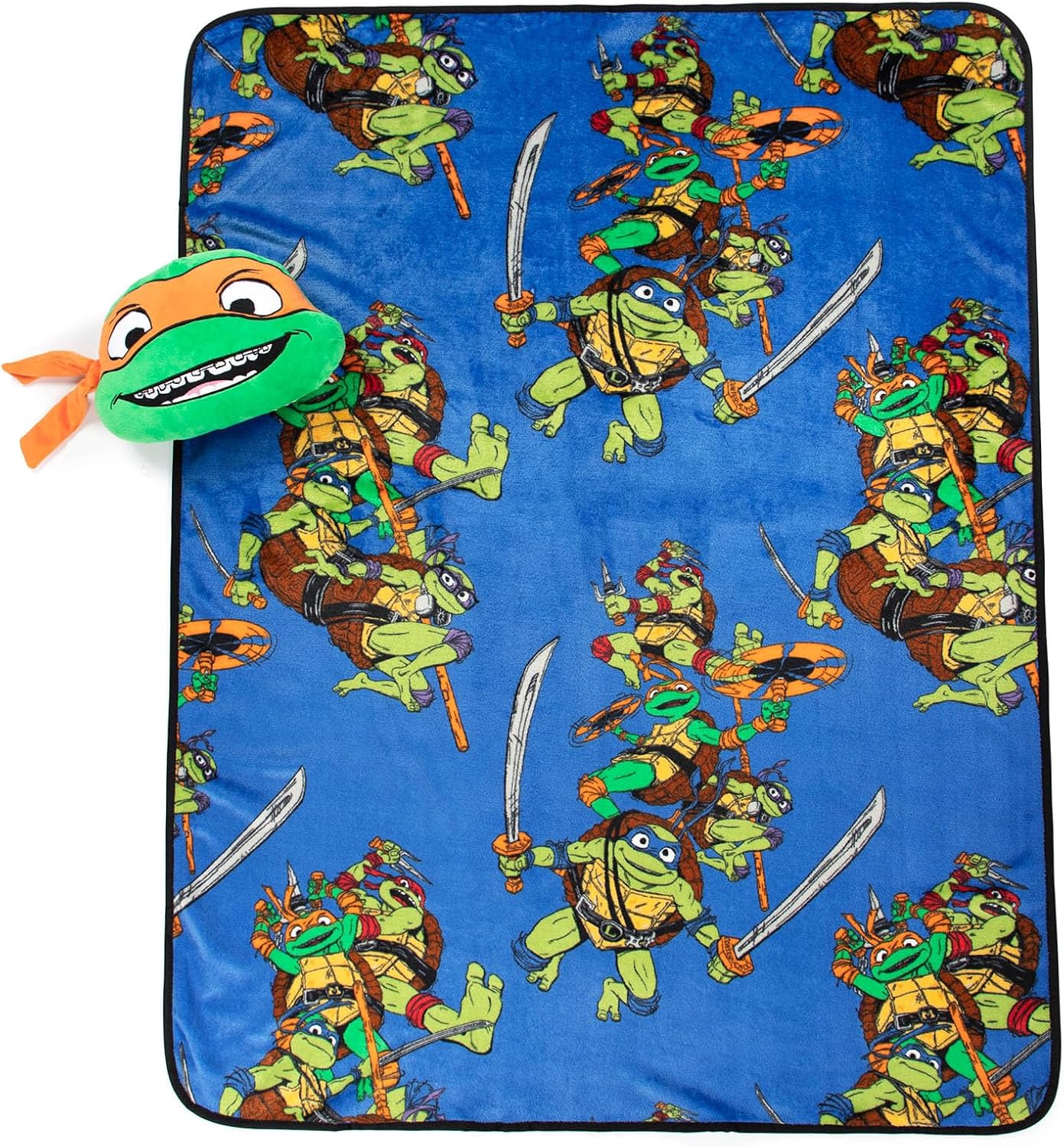 Jay Franco Nickelodeon Teenage Mutant Ninja Turtles Mutant Mayhem Michaelangelo Nogginz Set - 40 x 50 Inch Blanket & Plush Pillow Set, Kids Super Soft 2 Piece Set