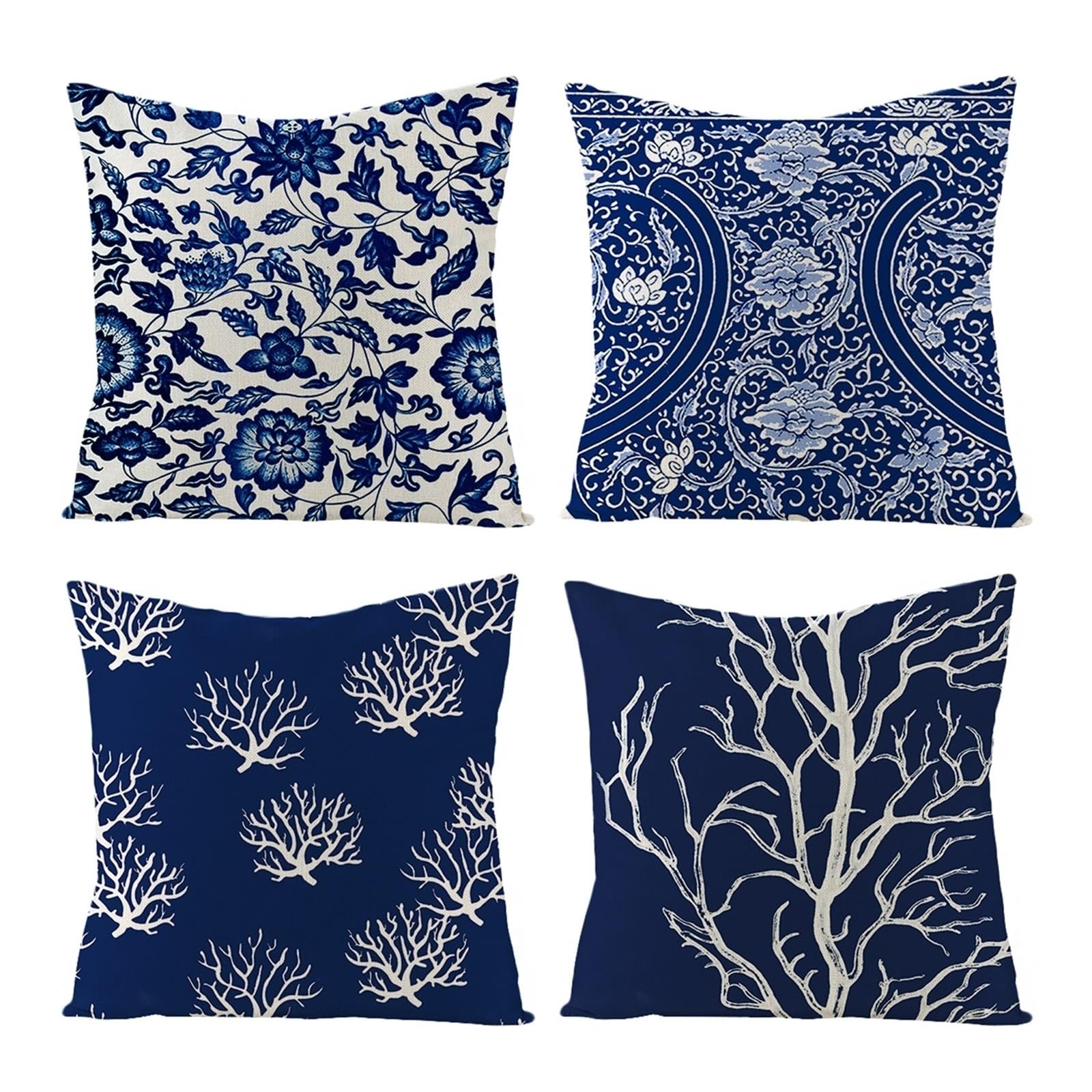 Housse de coussin bleu fonce 45x45 cm aspect lin (lot de 4) pour decorer le salon