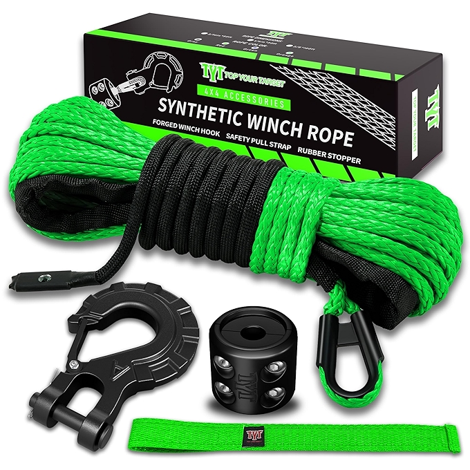 TYT 越野绞盘绳套件 - 8500磅合成绳及配件（绿色）