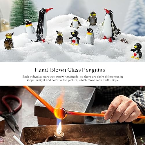 Miniatura 4 de HDCRYSTALGIFTS Juego de 5 figuras de pingüino de vidrio soplado, regalo para mujeres, hecho a mano, de cristal, miniatura, pingüino, escultura